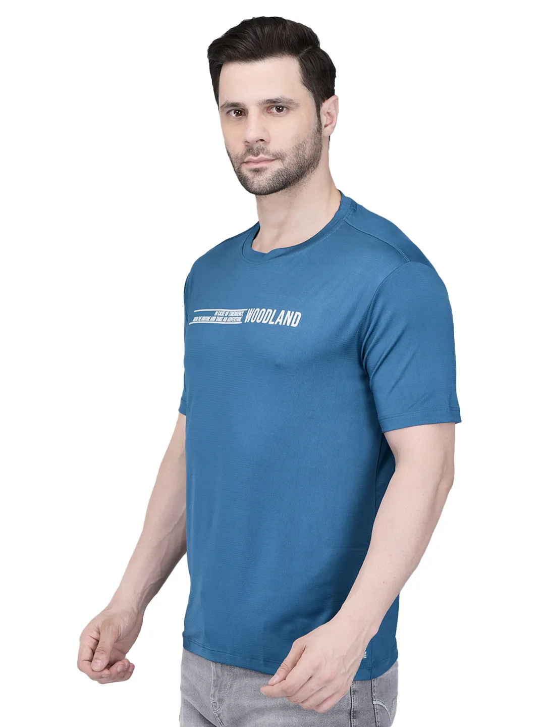 Woodland Men's Teal Graphic Print Round Neck T-Shirt 3