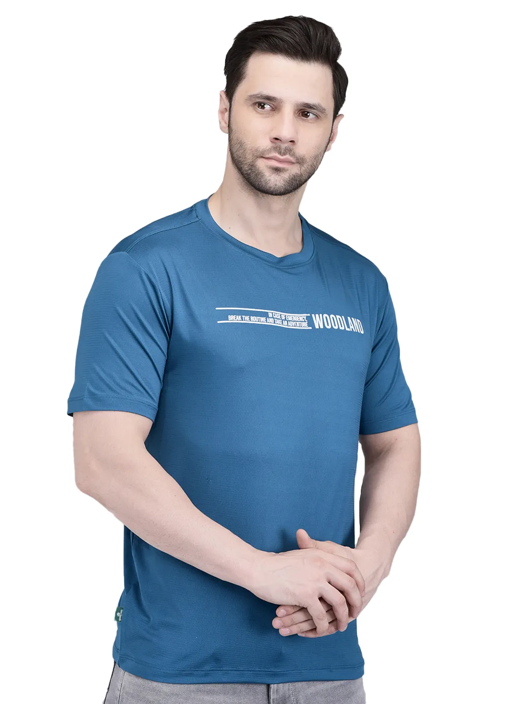 Woodland Men's Teal Graphic Print Round Neck T-Shirt 4