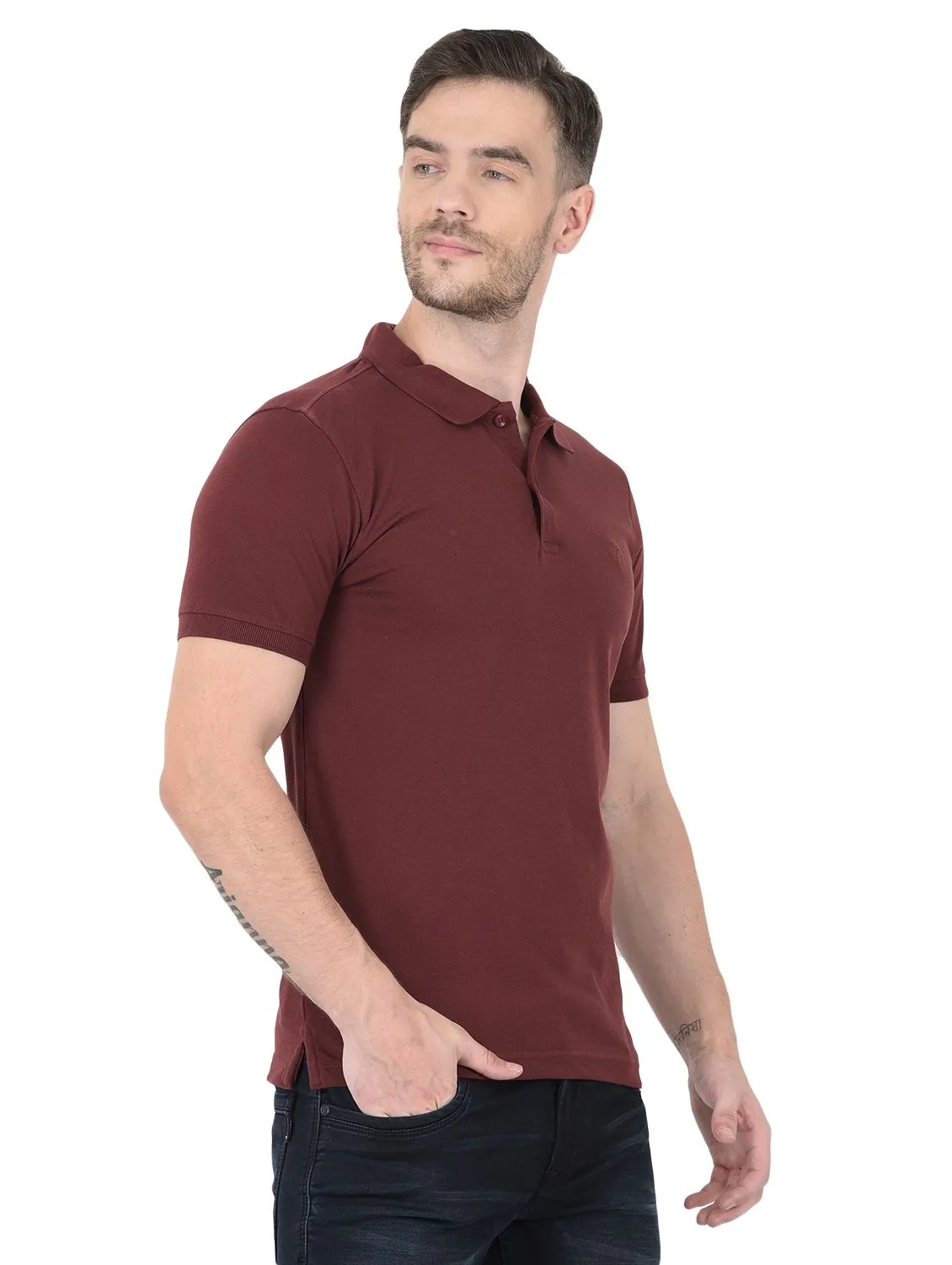 Maroon Polo T-shirt for men - Thumbnail 4