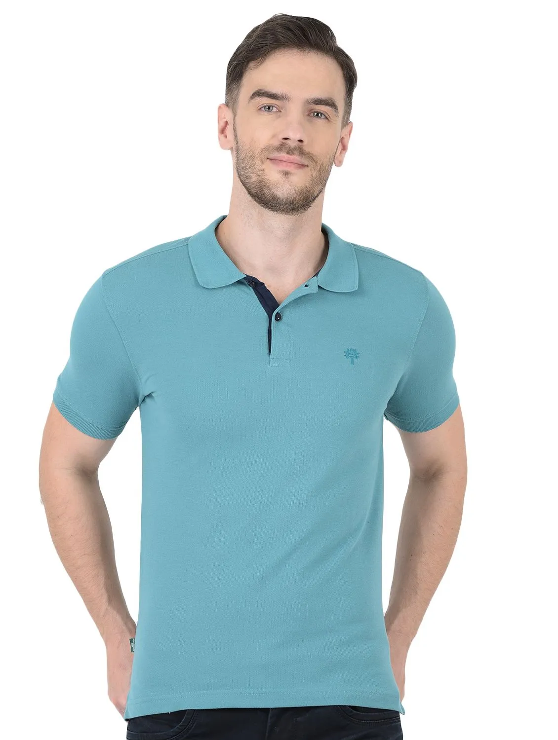 Teal Blue Polo t-shirt for men - Thumbnail 2