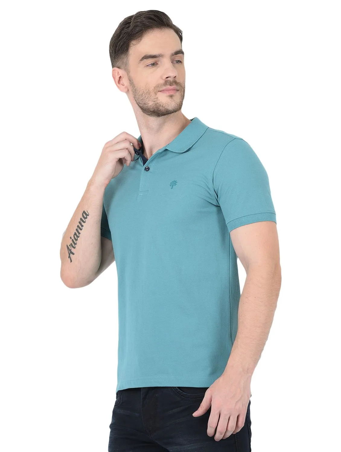Teal Blue Polo t-shirt for men - Thumbnail 3