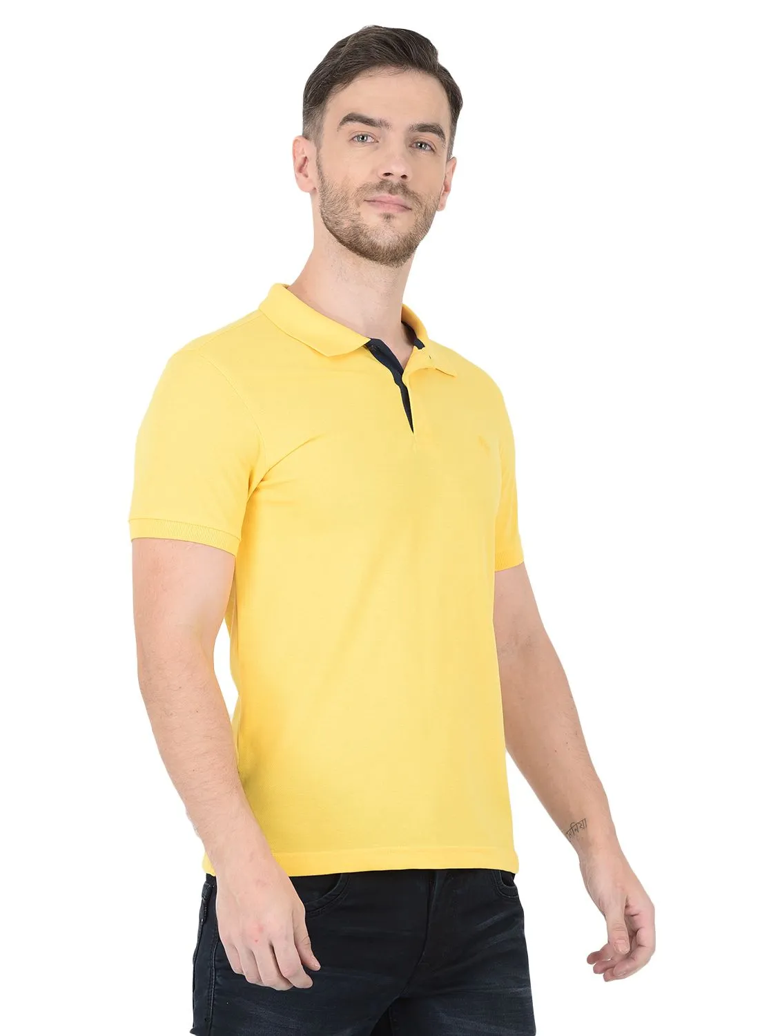 Yellow Polo t-shirt for men - Thumbnail 4