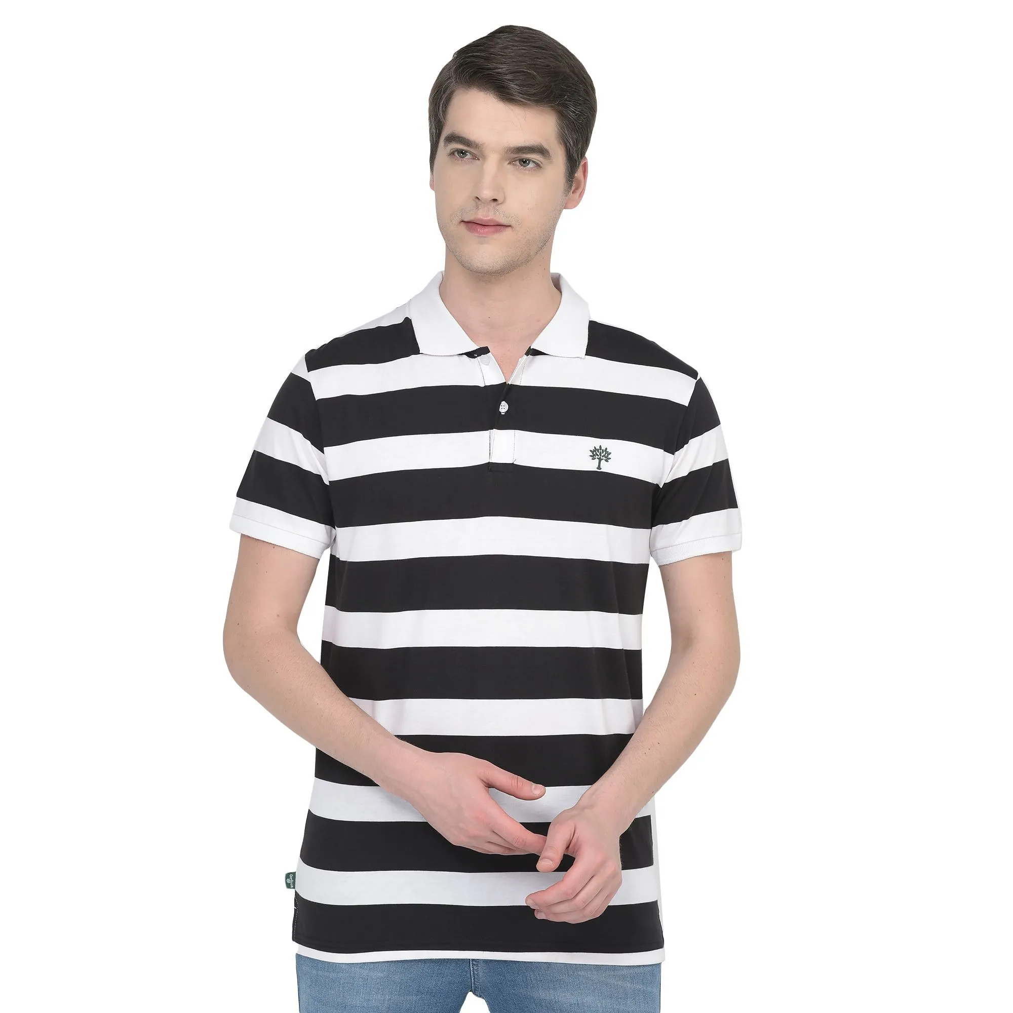 White/Black Polo T-shirt for Men - Thumbnail 2