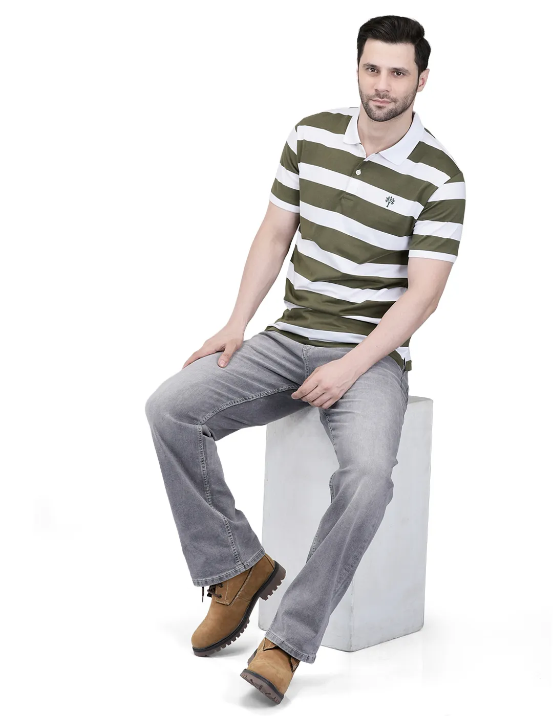 White/Olive Polo T-shirt for Men