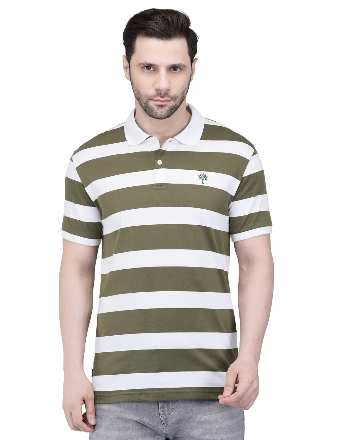 White/Olive Polo T-shirt for Men 2