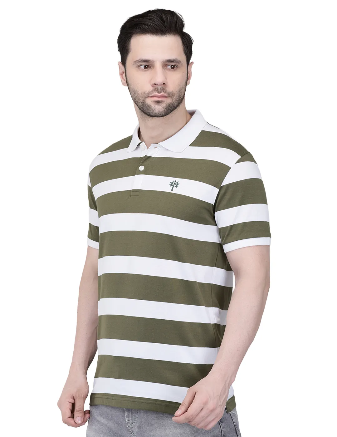 White/Olive Polo T-shirt for Men 3