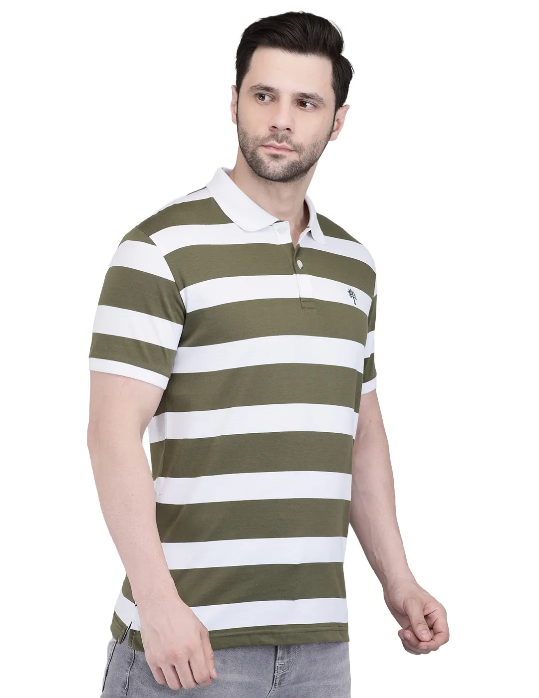 White/Olive Polo T-shirt for Men 4