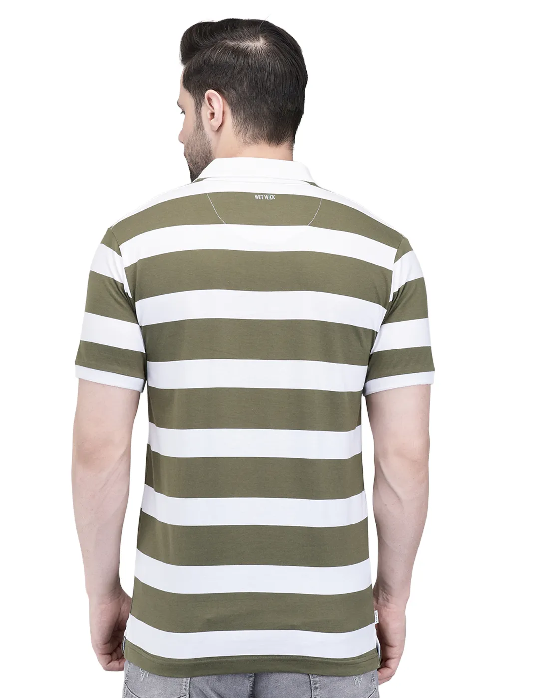 White/Olive Polo T-shirt for Men 5