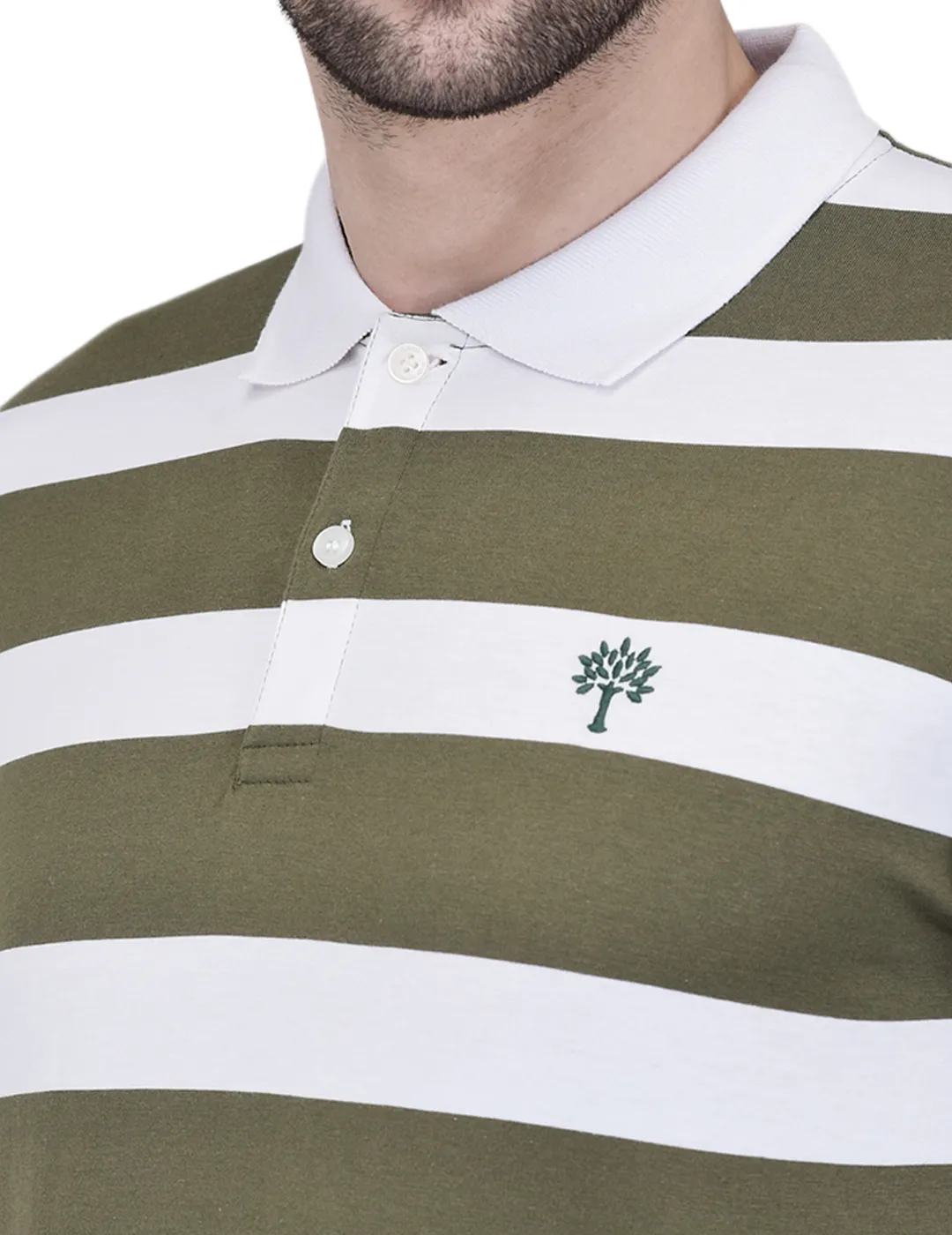 White/Olive Polo T-shirt for Men 6