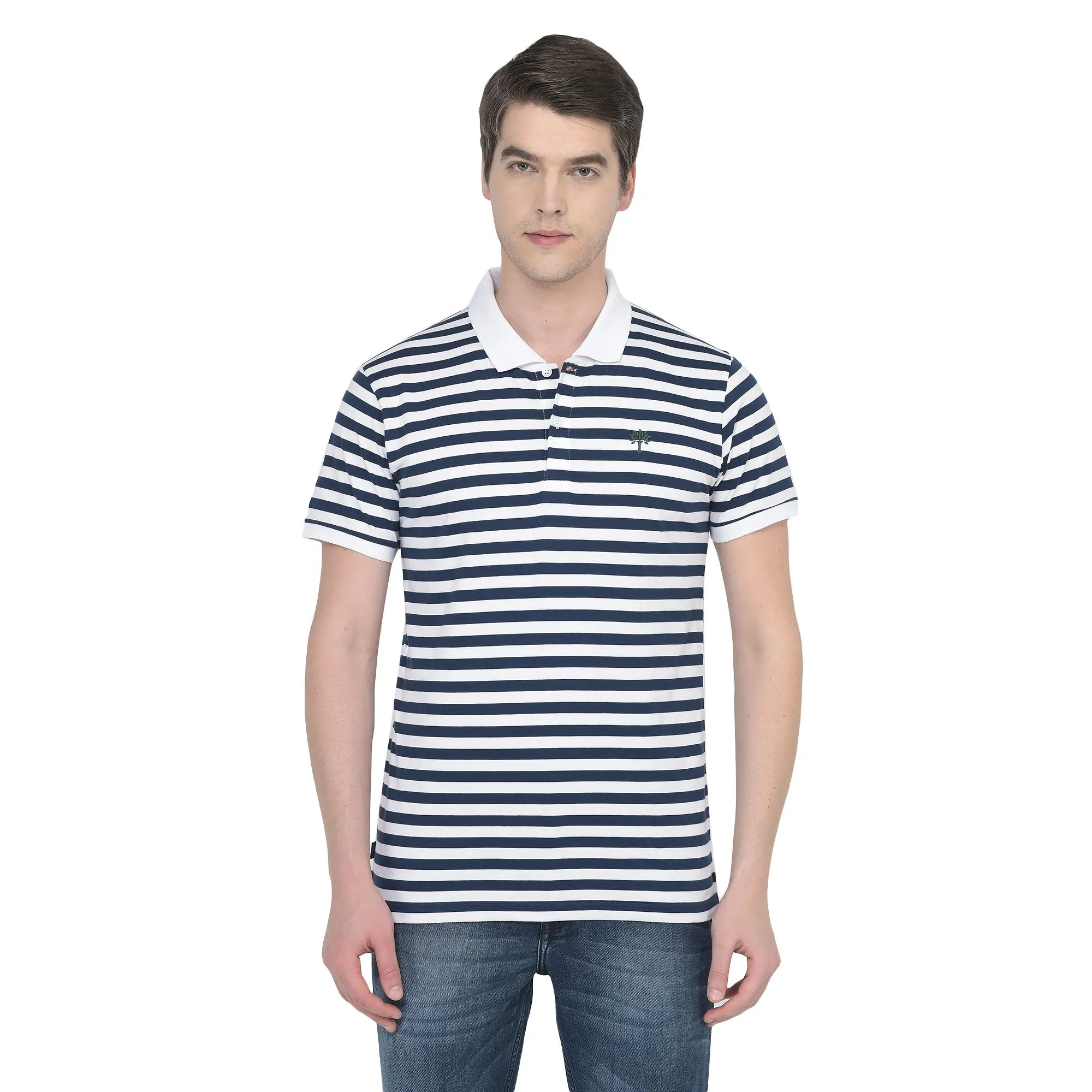 White/Navy Polo T-shirt for Men - Thumbnail 2