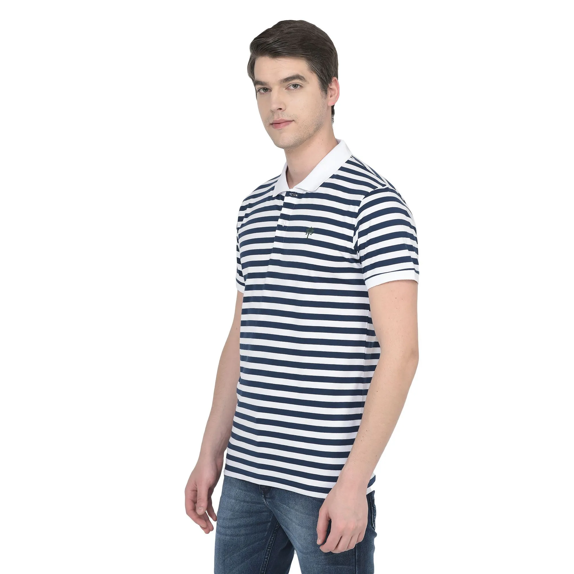 White/Navy Polo T-shirt for Men - Thumbnail 3