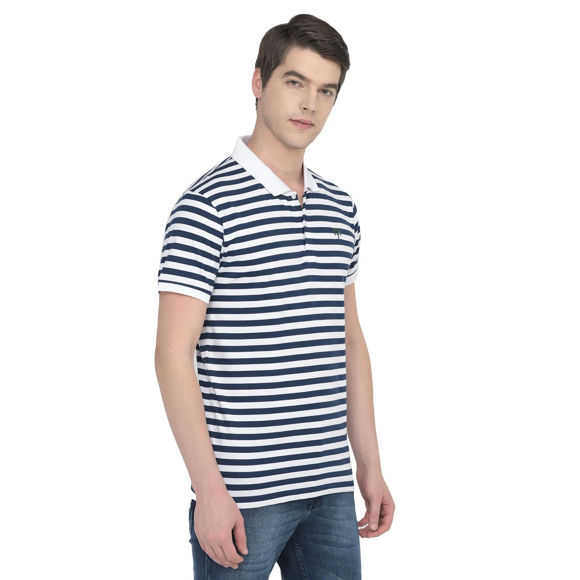 White/Navy Polo T-shirt for Men - Thumbnail 4
