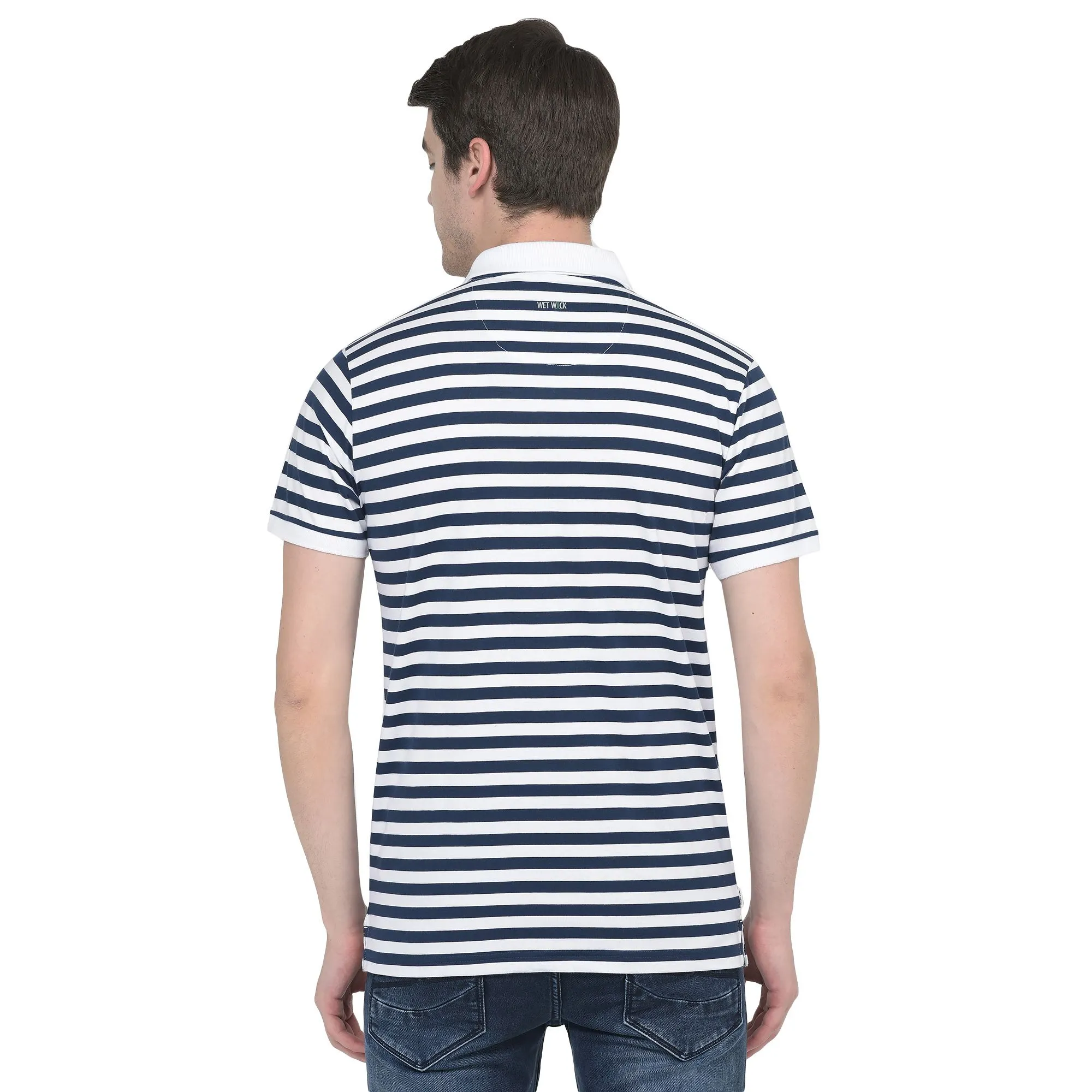 White/Navy Polo T-shirt for Men - Thumbnail 5