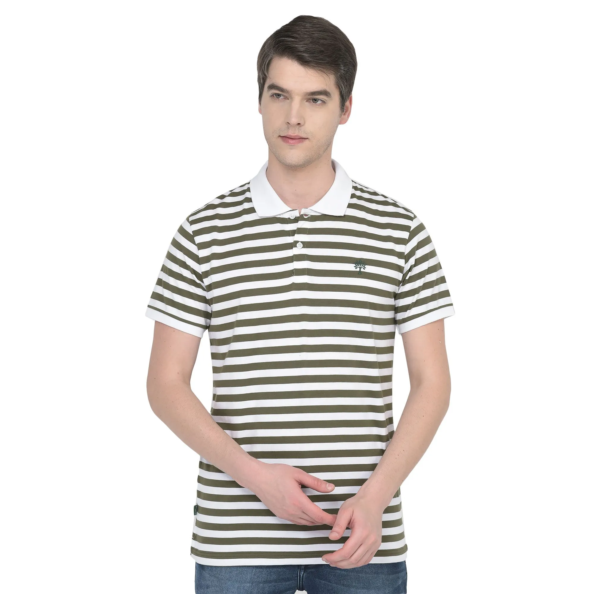 White/Olive Polo T-shirt for Men - Thumbnail 2