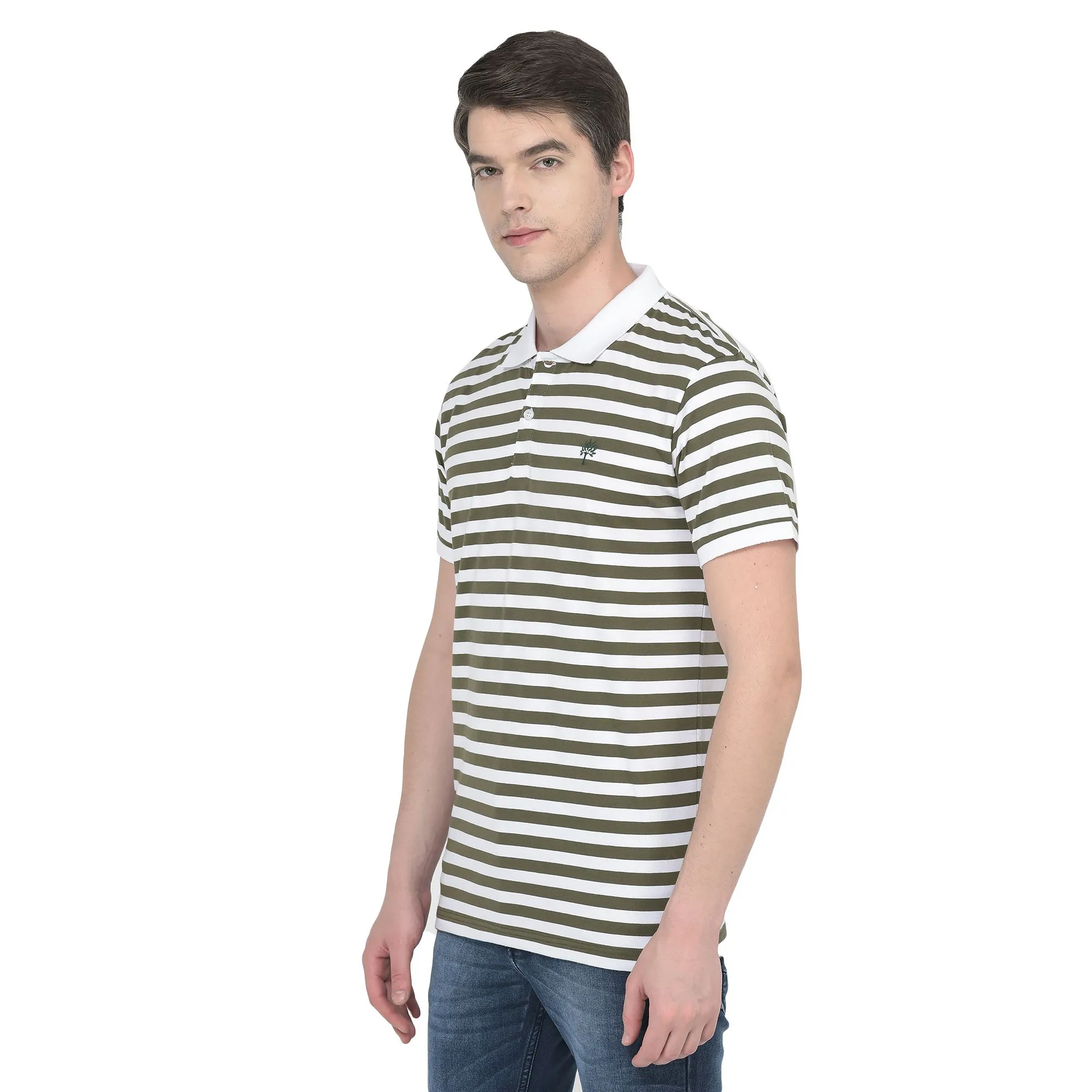 White/Olive Polo T-shirt for Men - Thumbnail 3