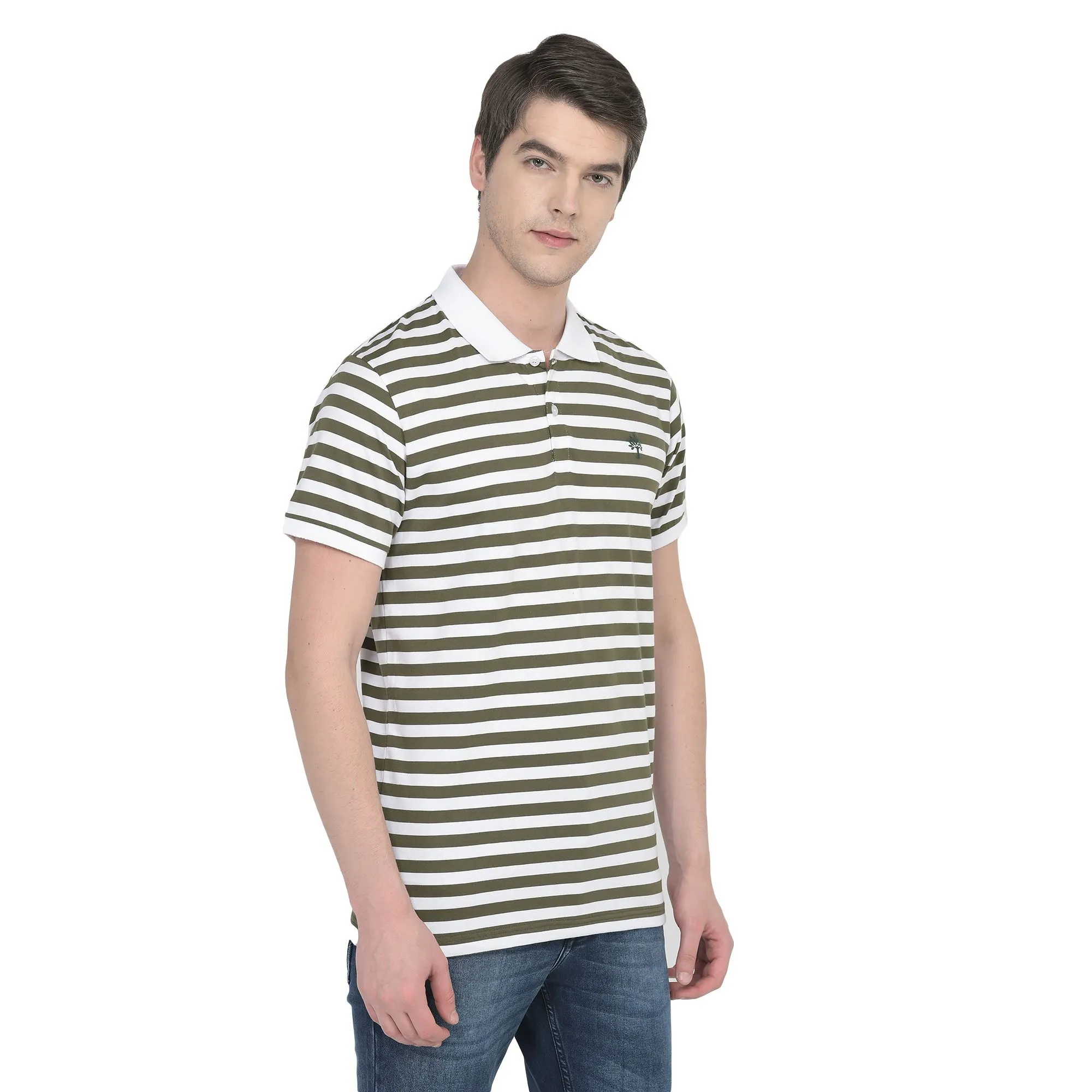White/Olive Polo T-shirt for Men - Thumbnail 4