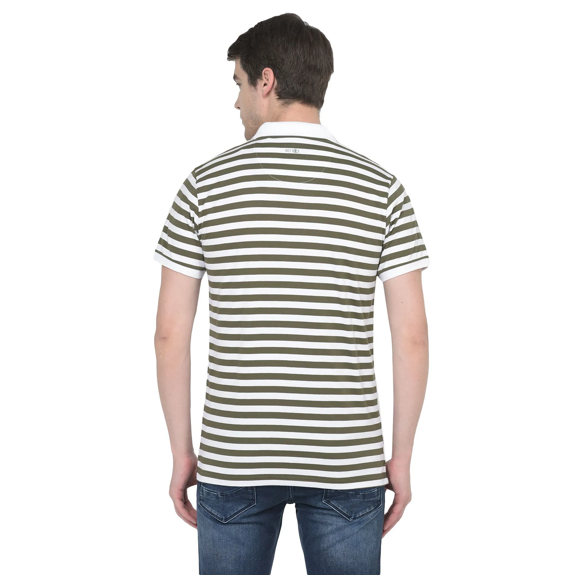 White/Olive Polo T-shirt for Men - Thumbnail 5