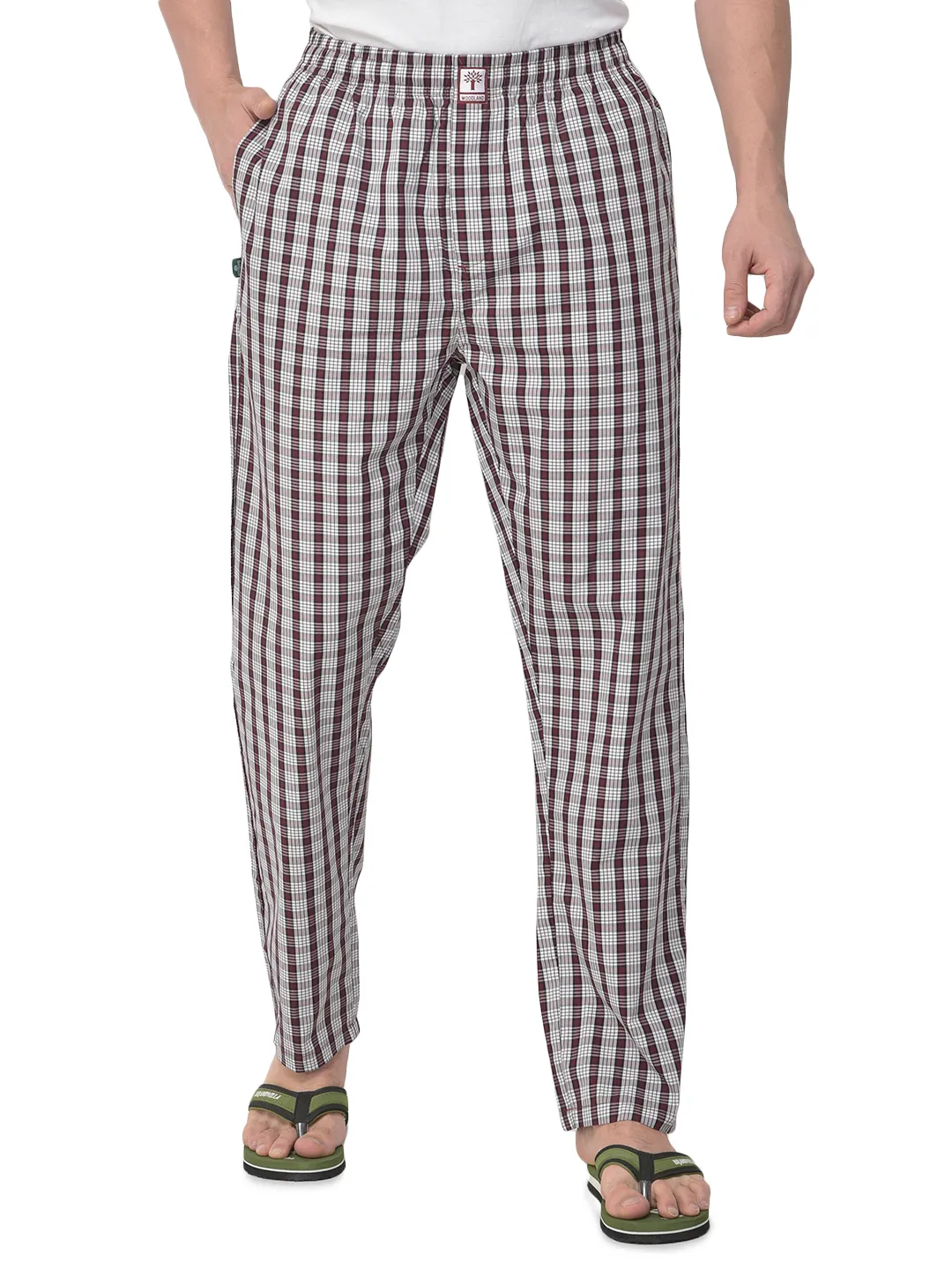 Woodland Men Maroon/White Cotton Pyjamas - Thumbnail 2