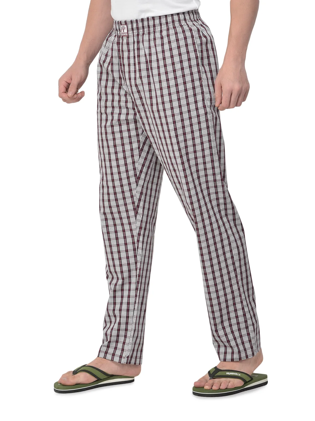 Woodland Men Maroon/White Cotton Pyjamas - Thumbnail 3