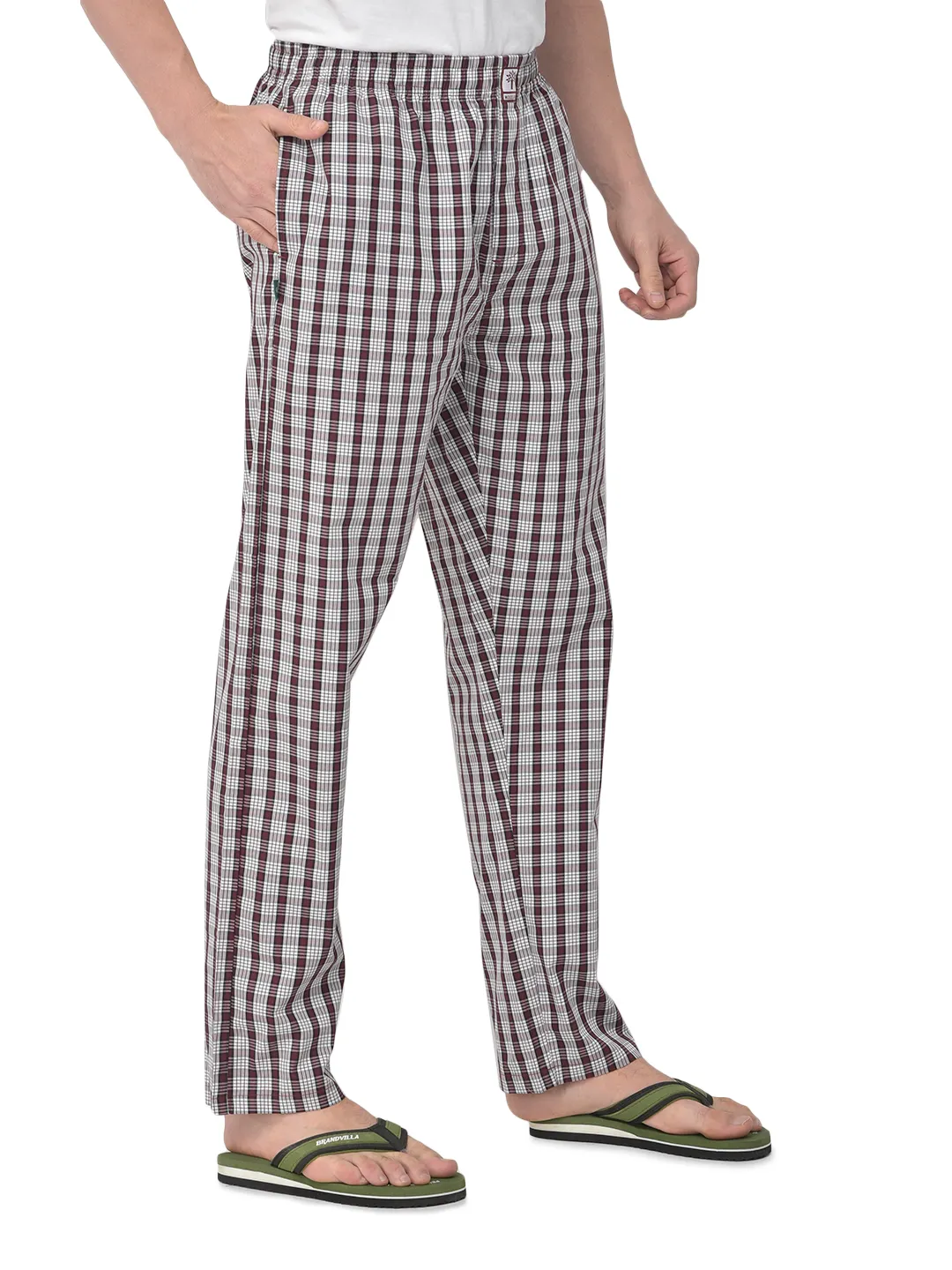 Woodland Men Maroon/White Cotton Pyjamas - Thumbnail 4