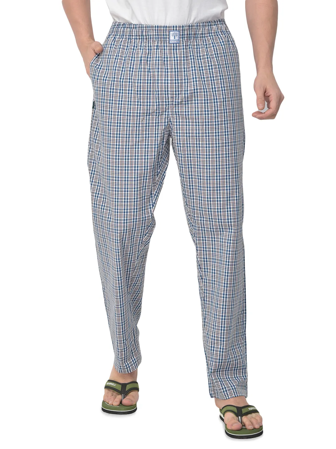 Woodland Men Navy/Brown Cotton Pyjamas - Thumbnail 2
