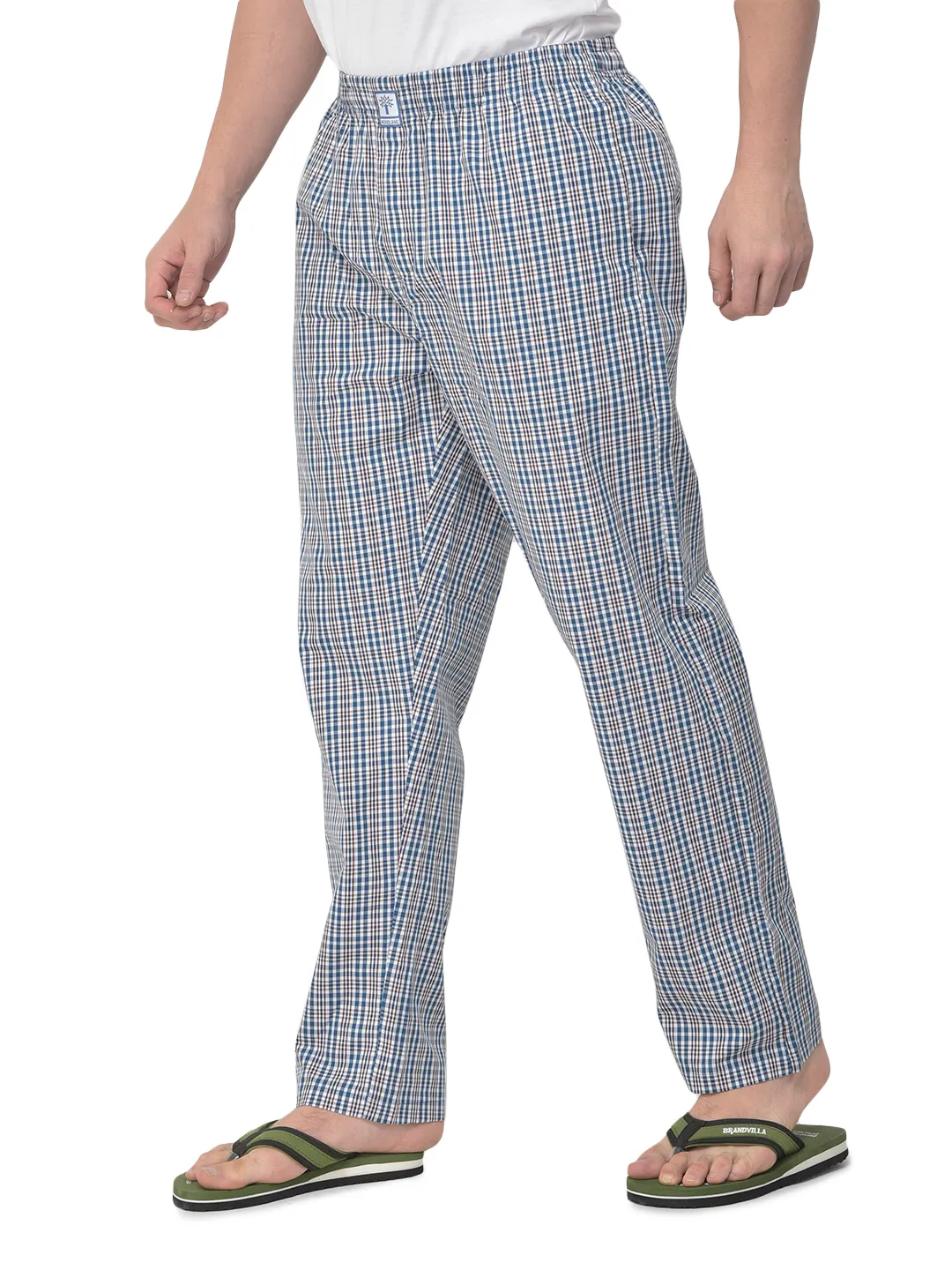 Woodland Men Navy/Brown Cotton Pyjamas - Thumbnail 3
