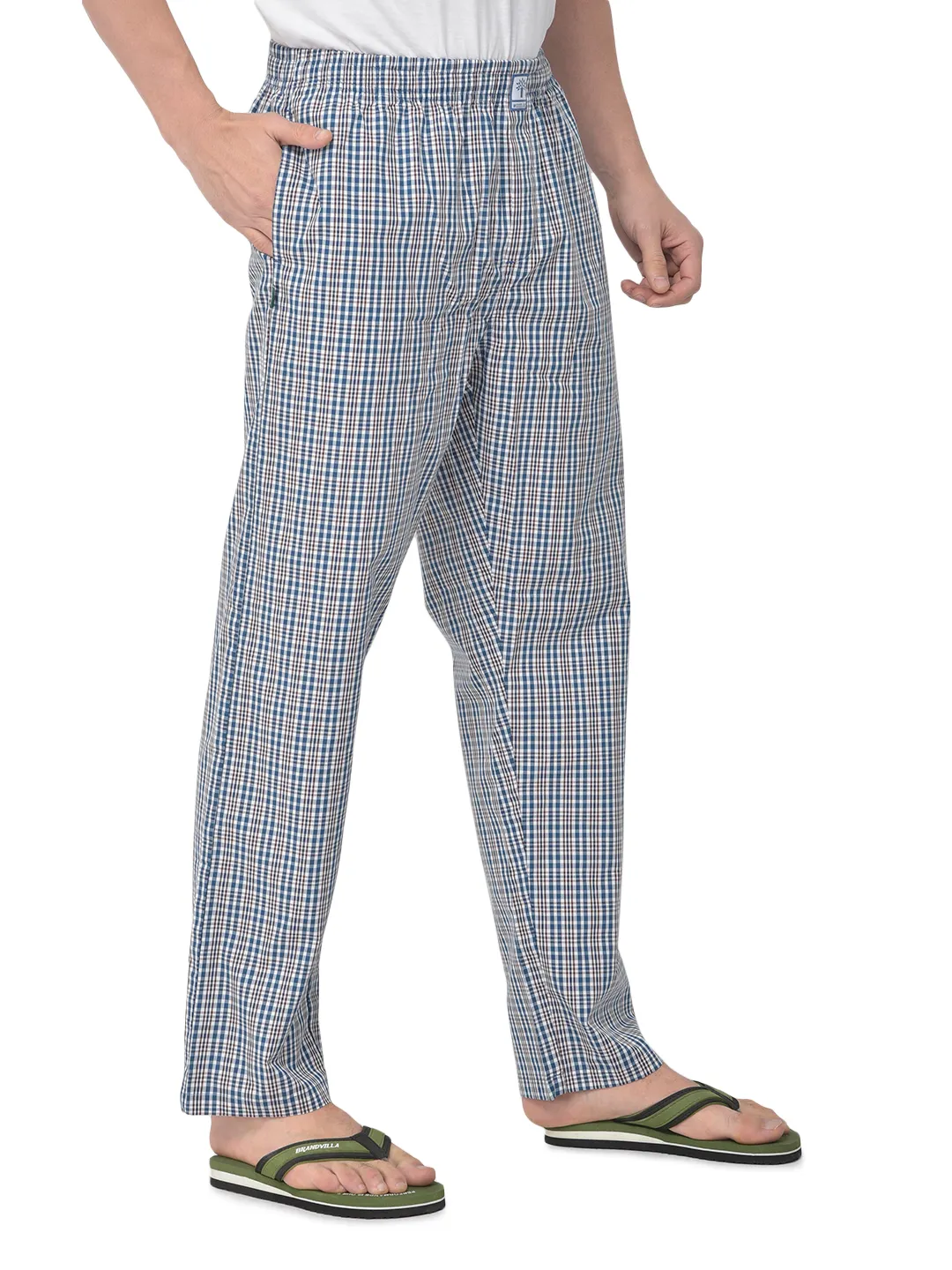 Woodland Men Navy/Brown Cotton Pyjamas - Thumbnail 4
