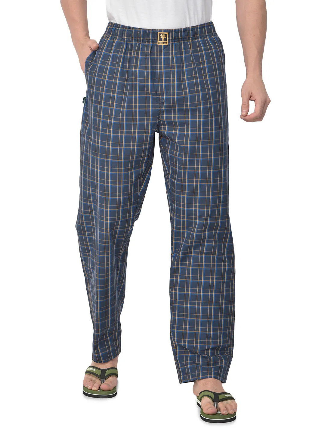 Woodland Men Navy/Mustard Cotton Pyjamas - Thumbnail 2