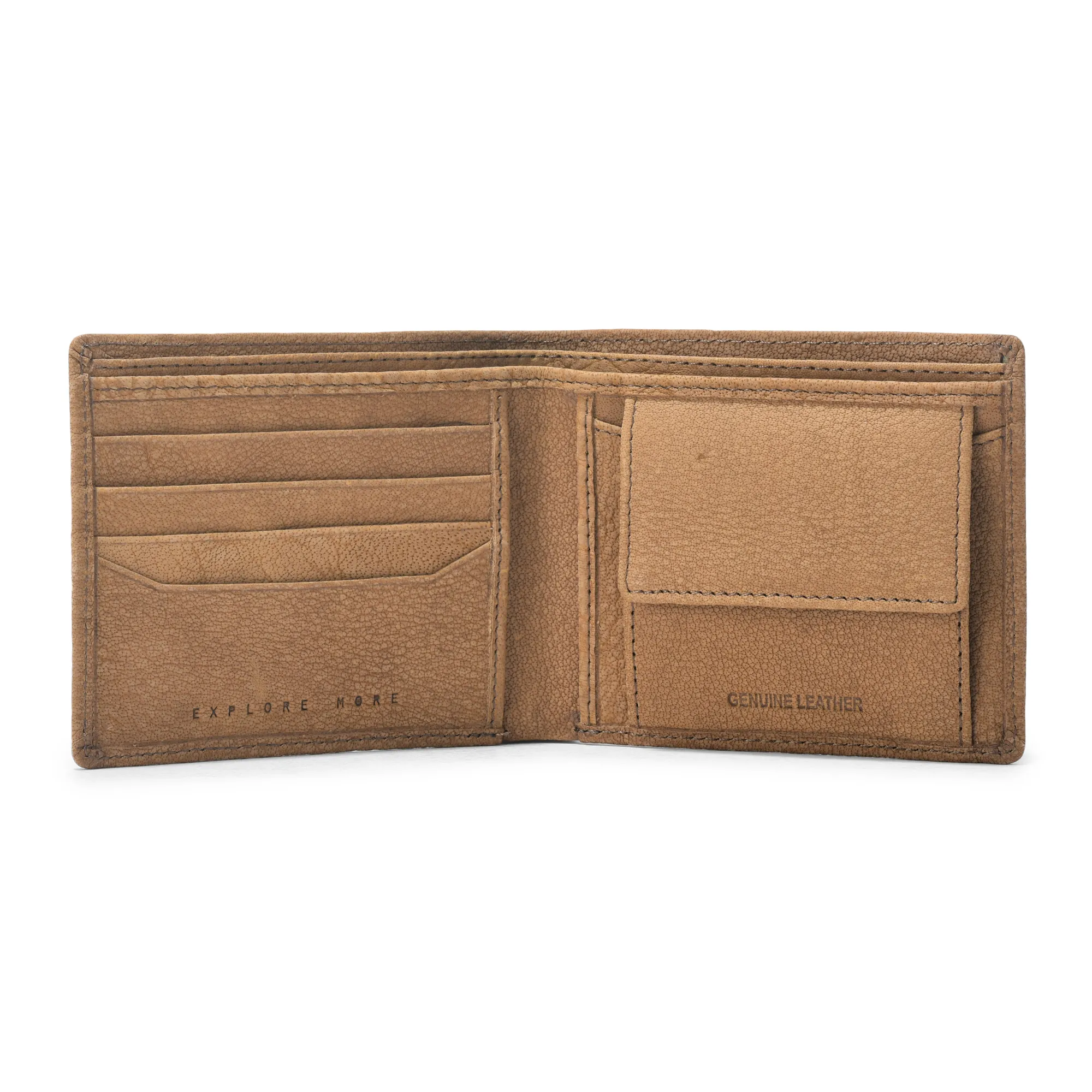 Nubuk Leather Men Camel Wallet - Thumbnail 3