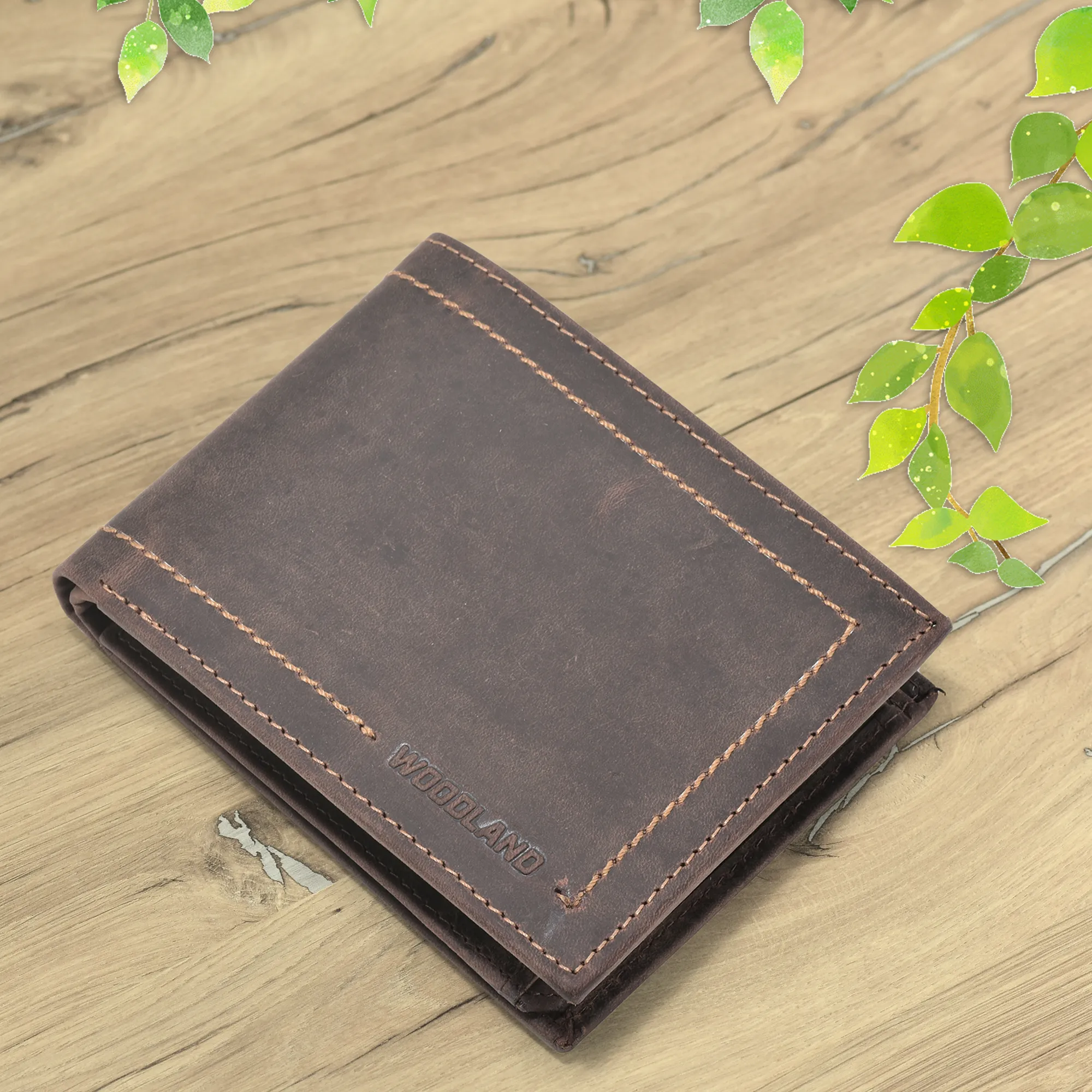 Woodland Men Dark Brown Spacious Wallet - Thumbnail 5