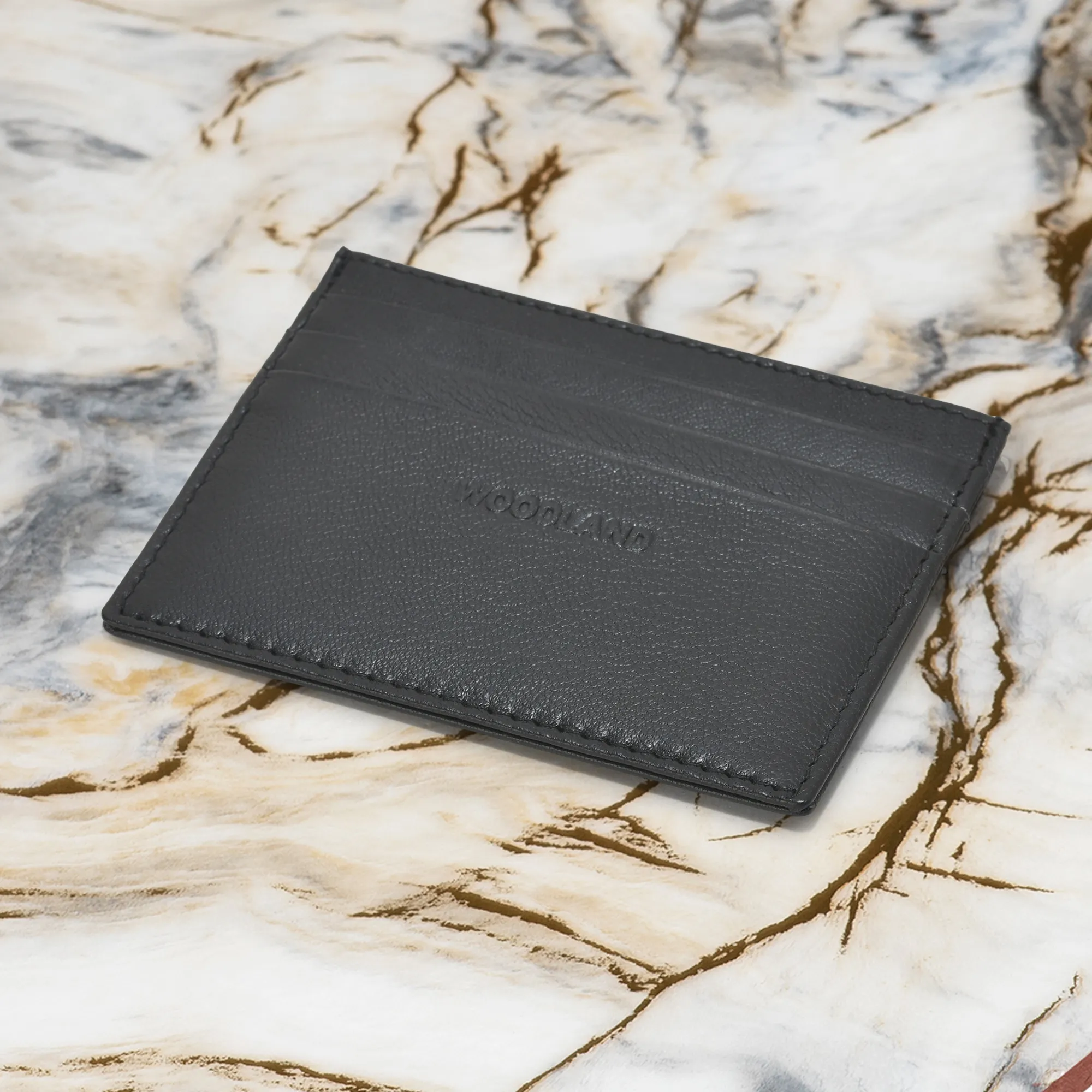 Classic Black Embossed Unisex Leather Wallet - Thumbnail 4