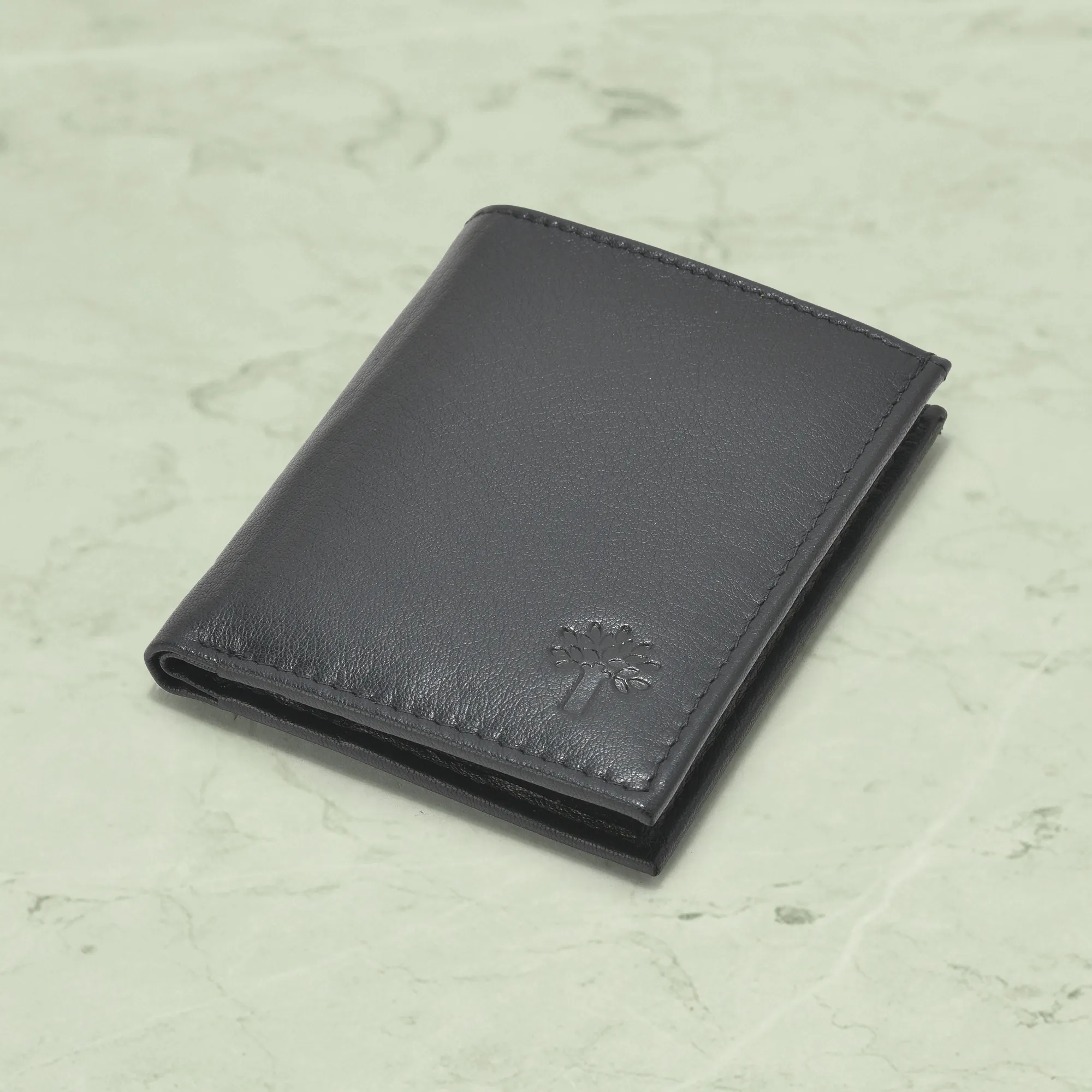 Woodland Black Embossed Unisex Leather Wallet - Thumbnail 4