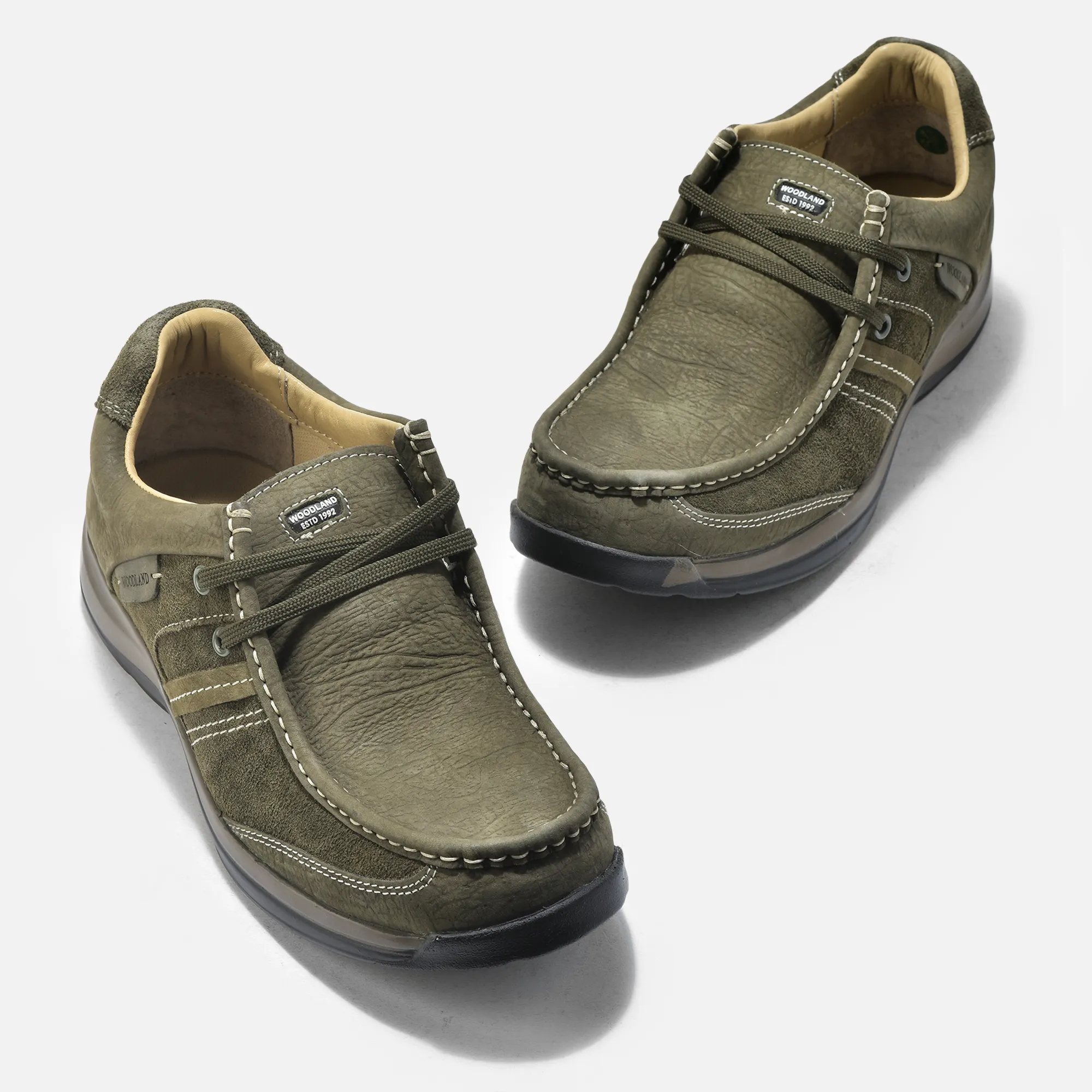 Elephant Print Nubuk Men Olive Shoes - Thumbnail 2