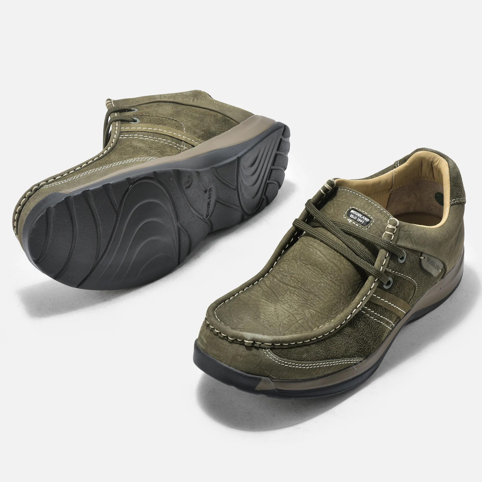 Elephant Print Nubuk Men Olive Shoes - Thumbnail 3