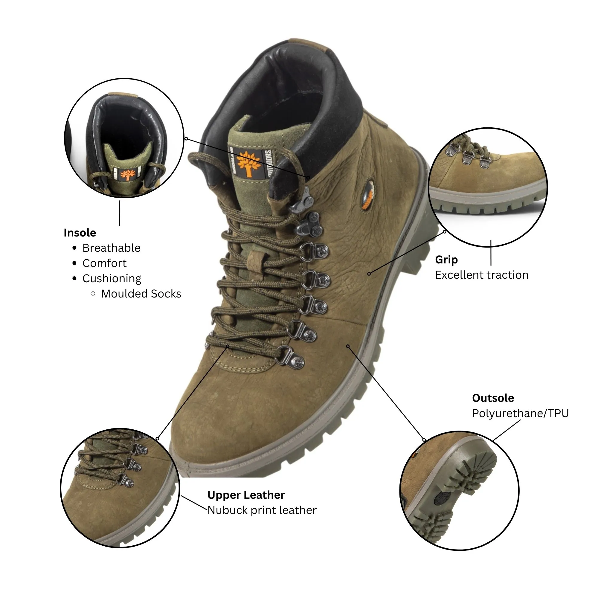 Woodland Olive Green Nubuck Mid-Ankle Boots - Thumbnail 5