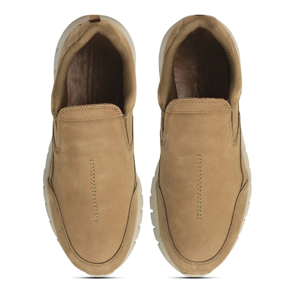 Nubuck Camel Slip-On Shoes For Men - Thumbnail 3