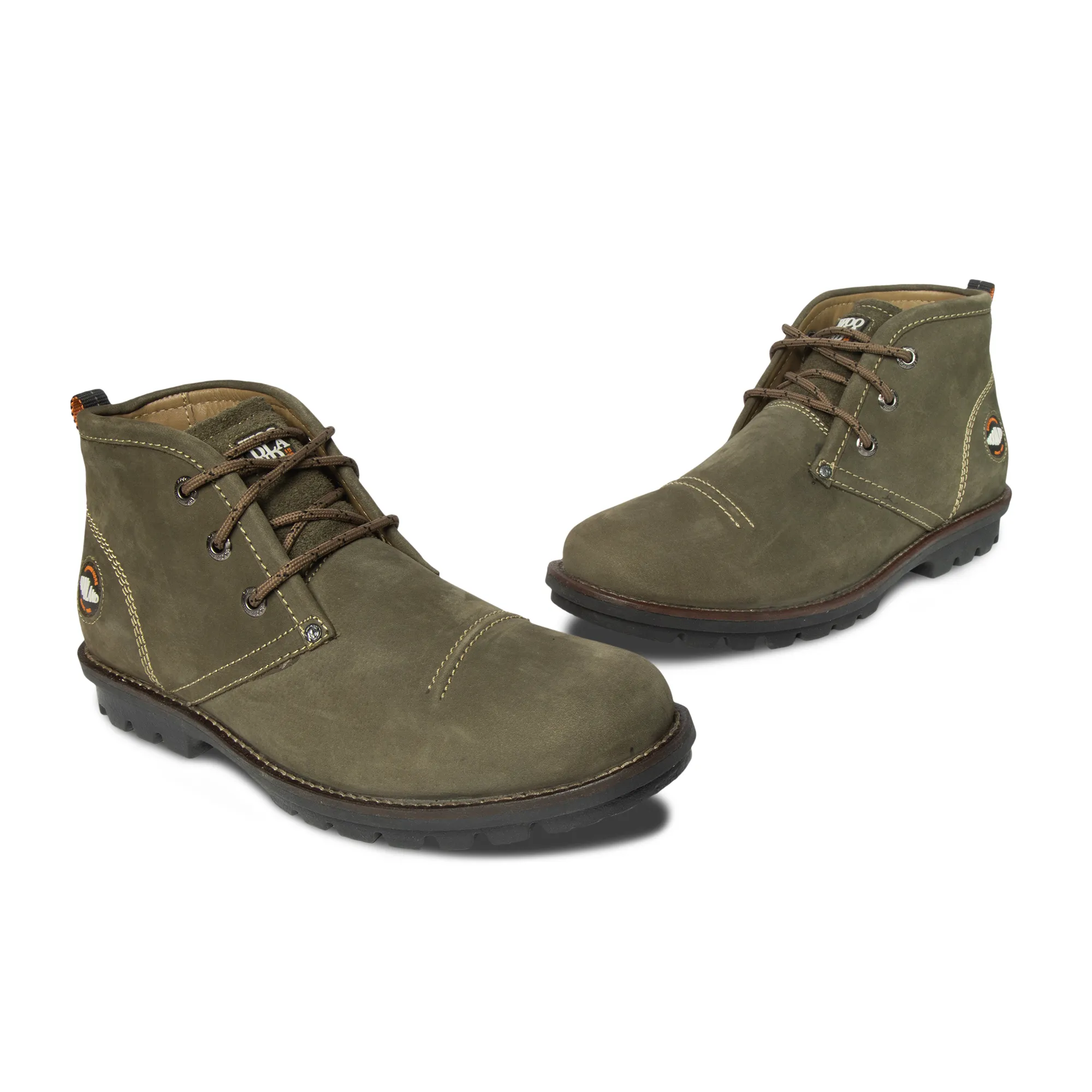 Olive Green Nubuk Boots For Men - Thumbnail 2