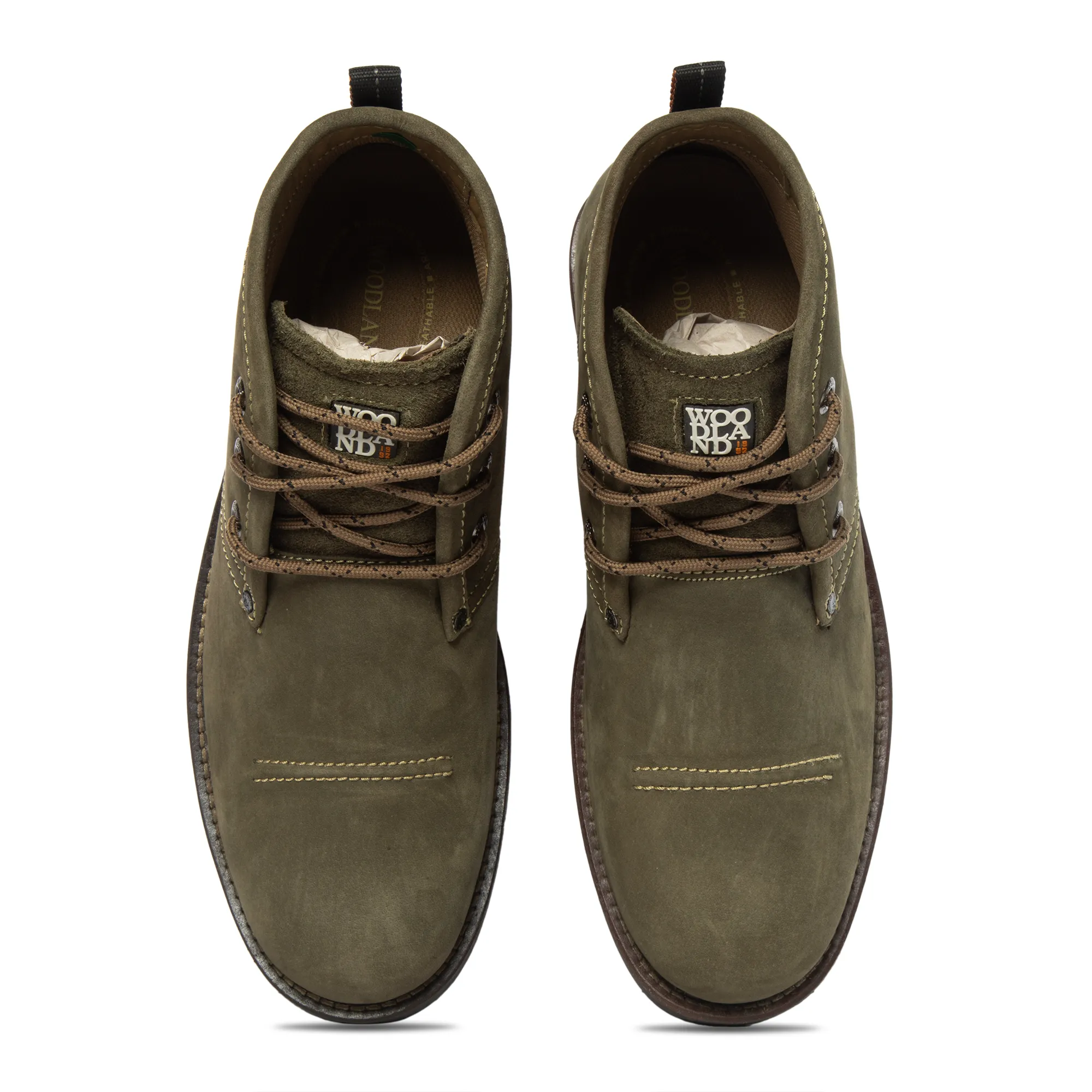 Olive Green Nubuk Boots For Men - Thumbnail 3