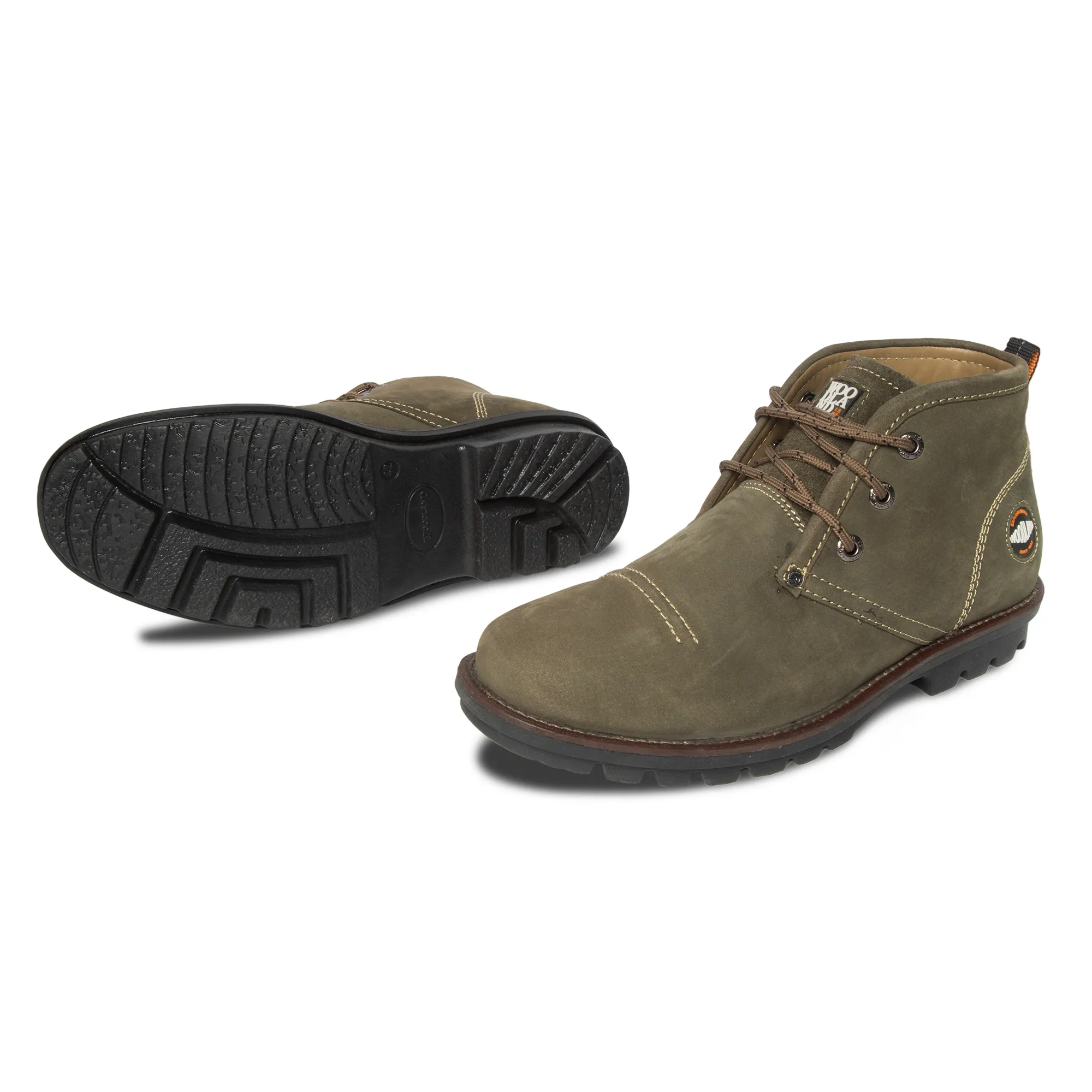 Olive Green Nubuk Boots For Men - Thumbnail 4