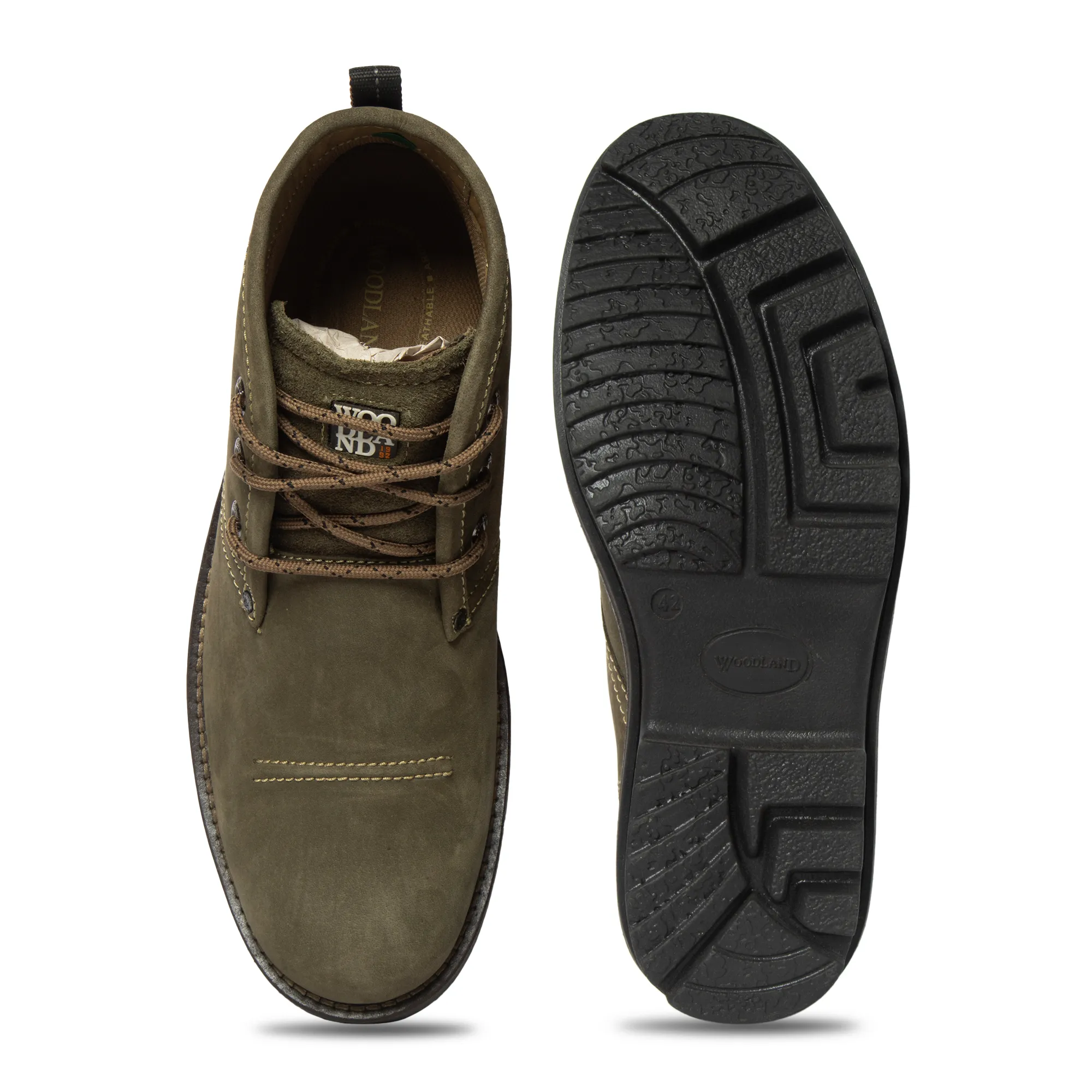 Olive Green Nubuk Boots For Men - Thumbnail 7