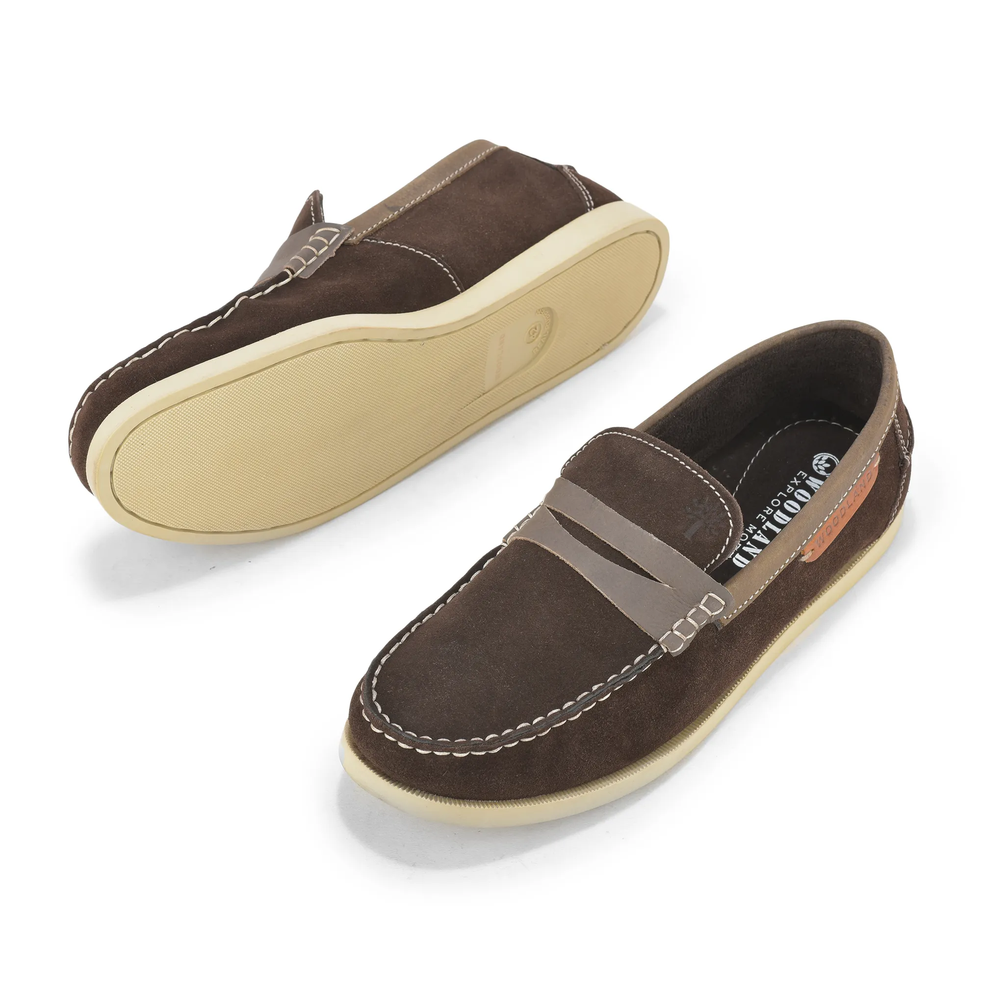 Woodland Nubuck Brown Slip-on Shoes for Men - Thumbnail 6