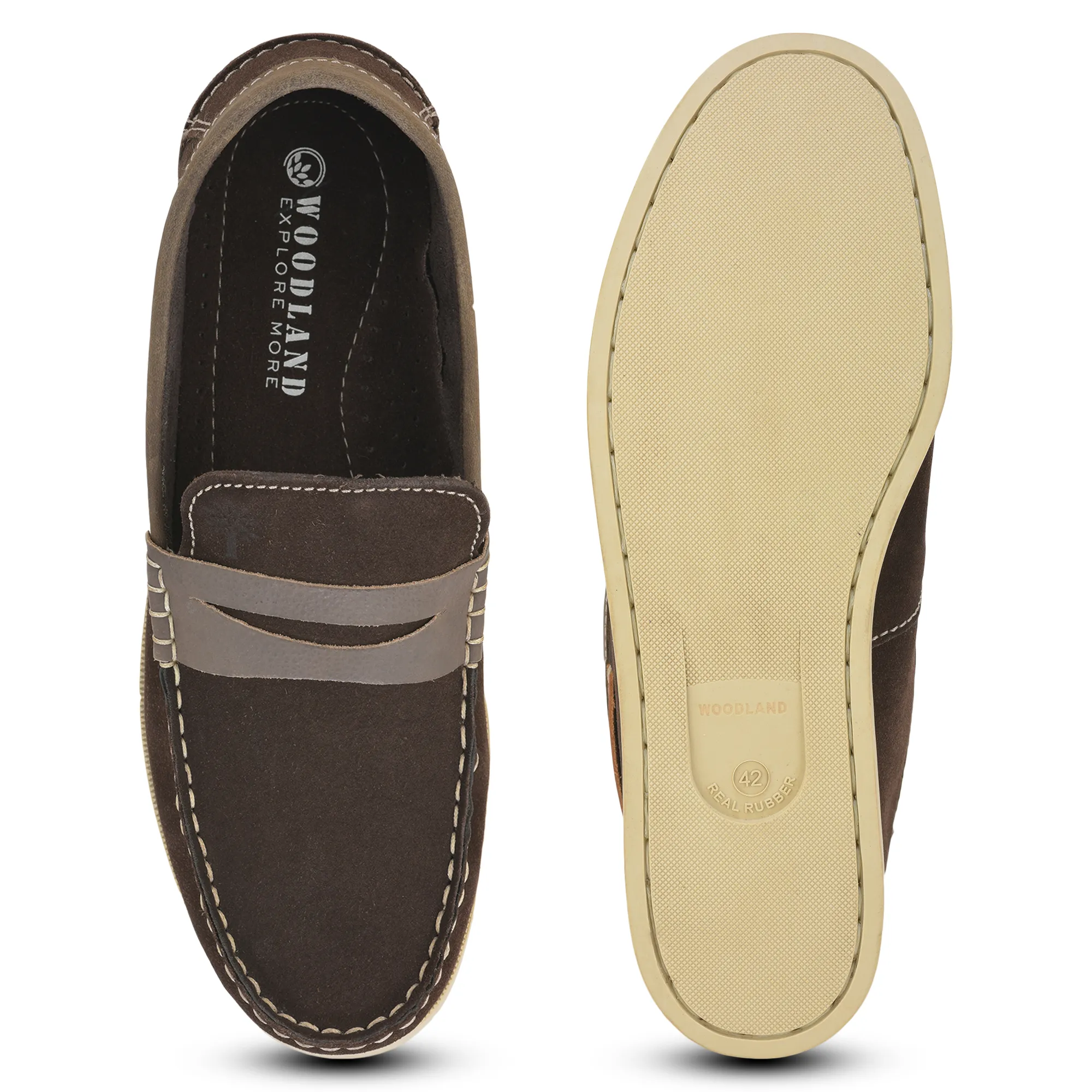 Woodland Nubuck Brown Slip-on Shoes for Men - Thumbnail 9