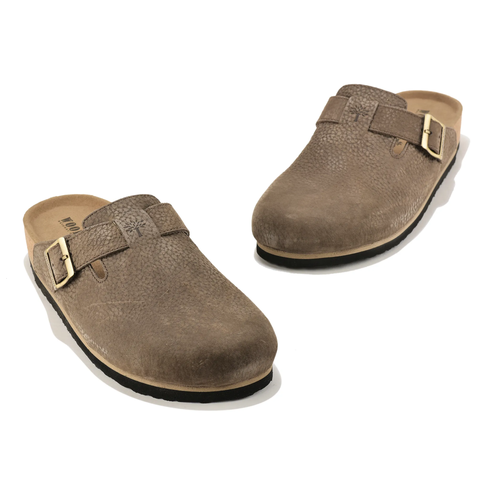 Woodland Men Brown Nubuck Comfort Slip-On Clogs - Thumbnail 4