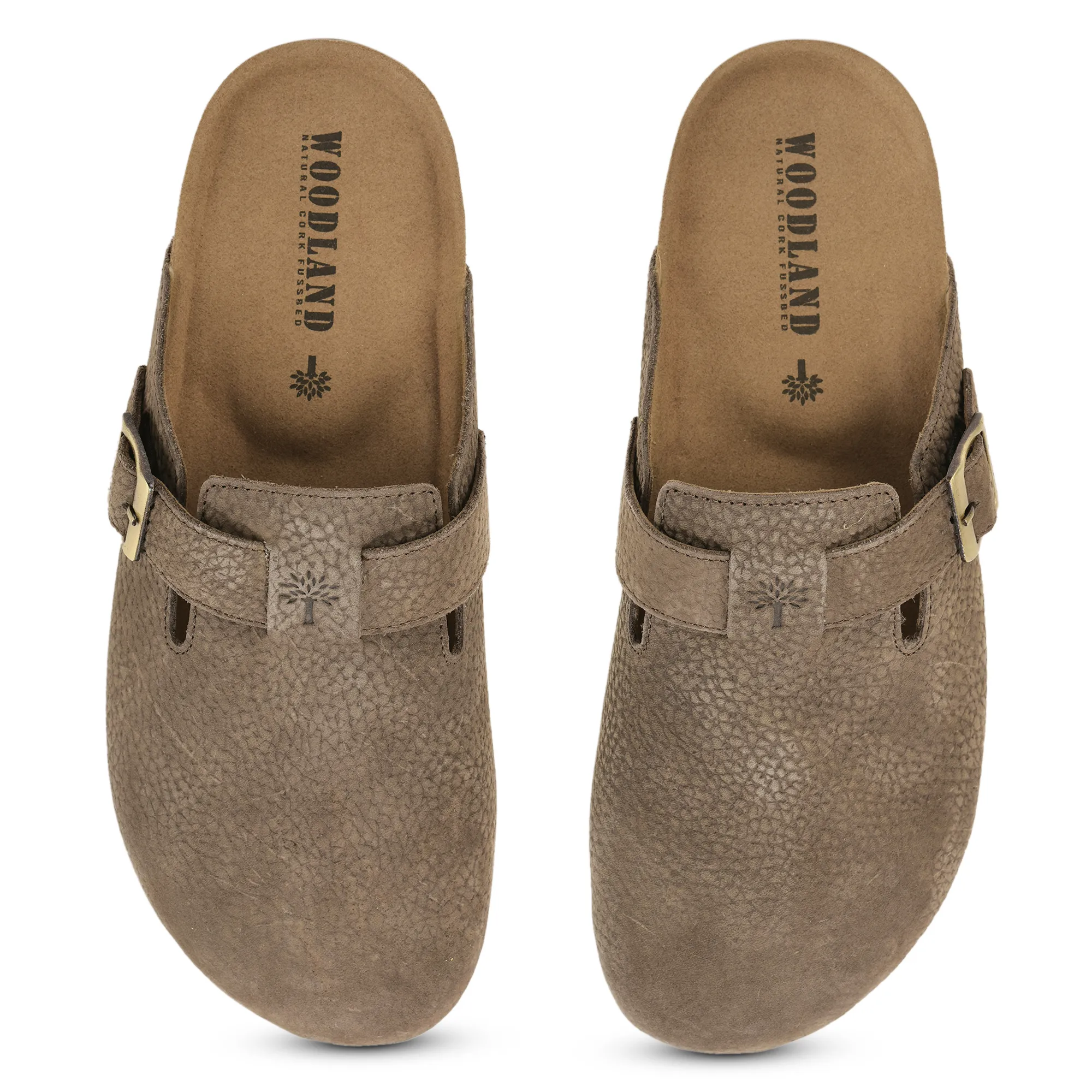 Woodland Men Brown Nubuck Comfort Slip-On Clogs - Thumbnail 5