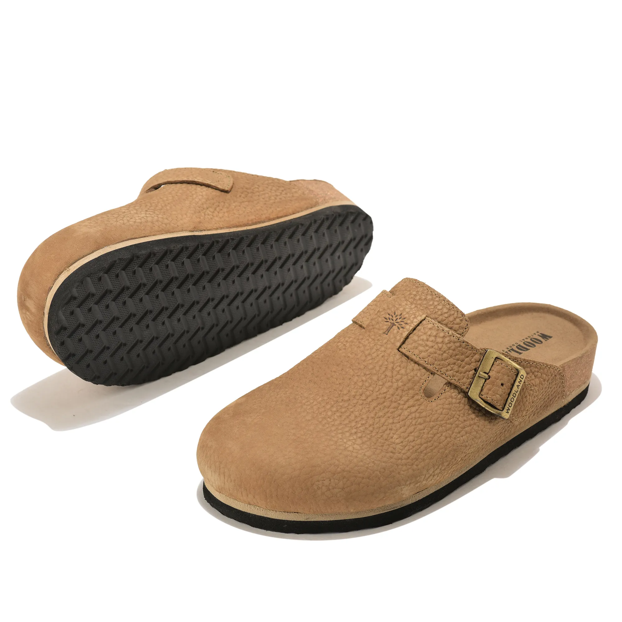 Woodland Men Camel Nubuck Comfort Slip-On Clogs - Thumbnail 6