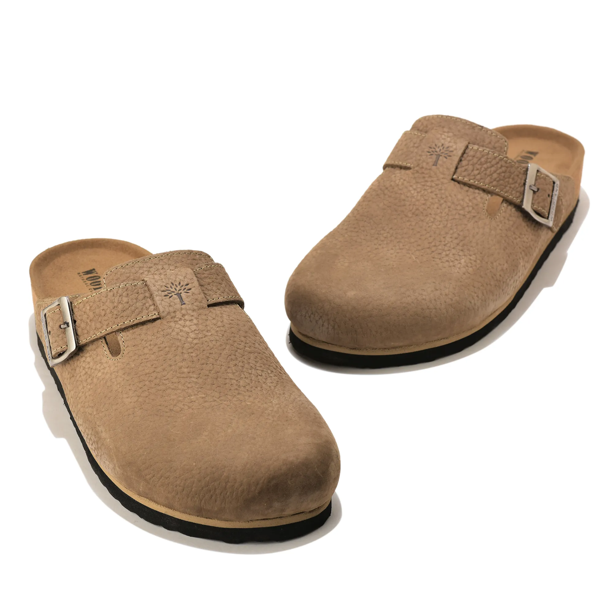 Woodland Men Khaki Nubuck Comfort Slip-On Clogs - Thumbnail 2