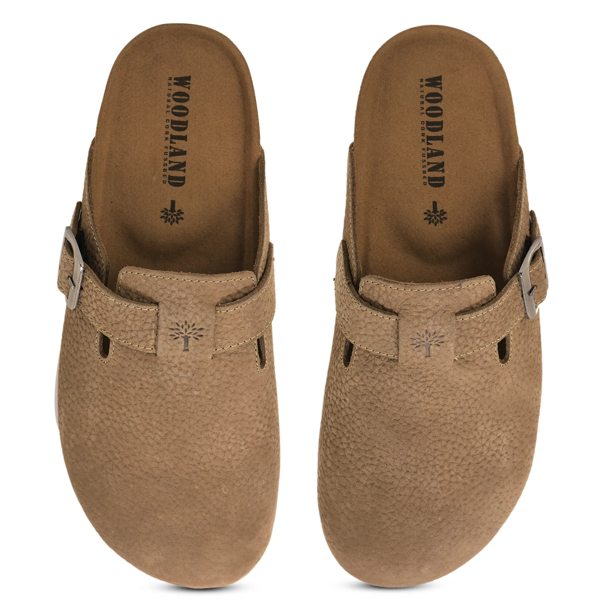 Woodland Men Khaki Nubuck Comfort Slip-On Clogs - Thumbnail 3