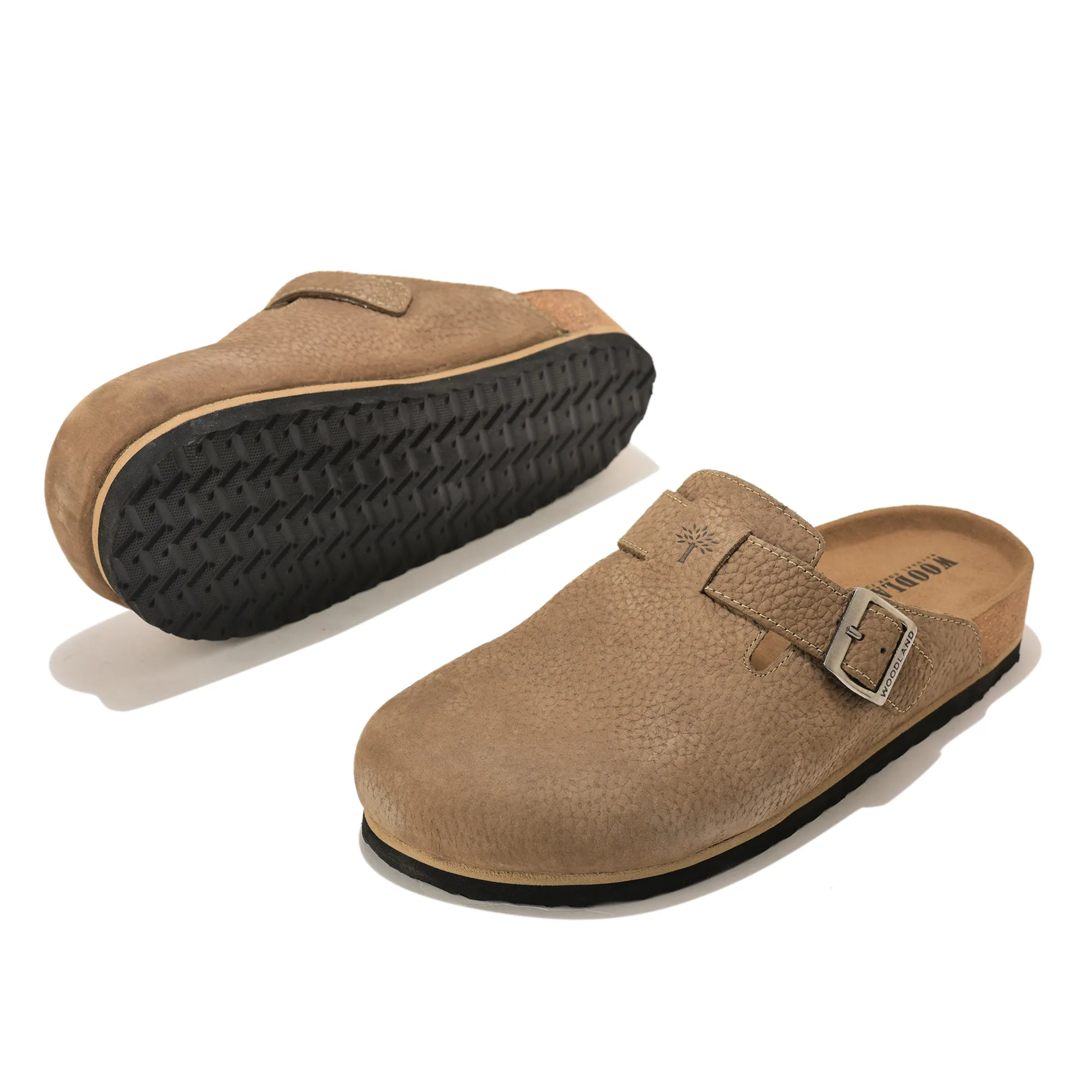 Woodland Men Khaki Nubuck Comfort Slip-On Clogs - Thumbnail 4