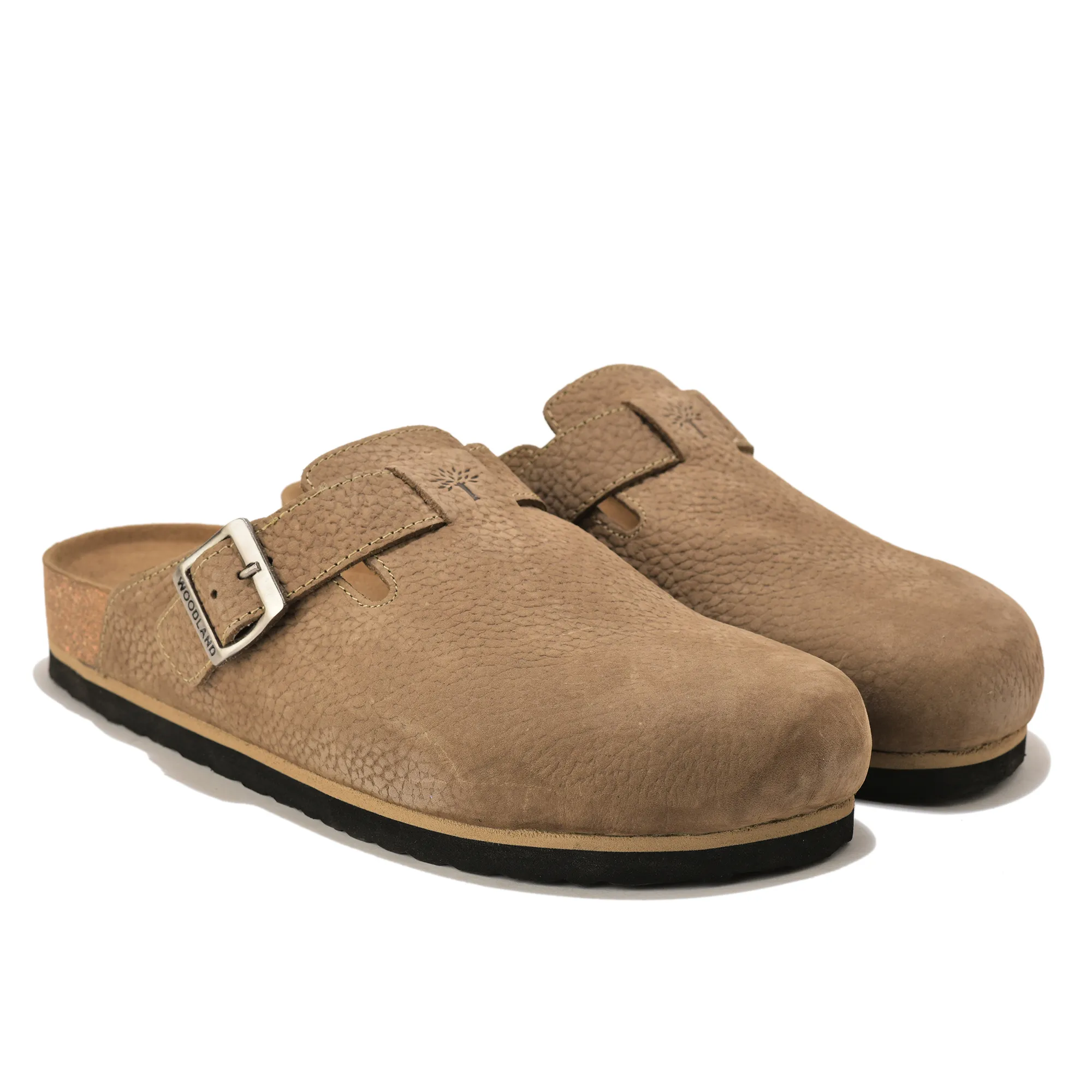 Woodland Men Khaki Nubuck Comfort Slip-On Clogs - Thumbnail 6