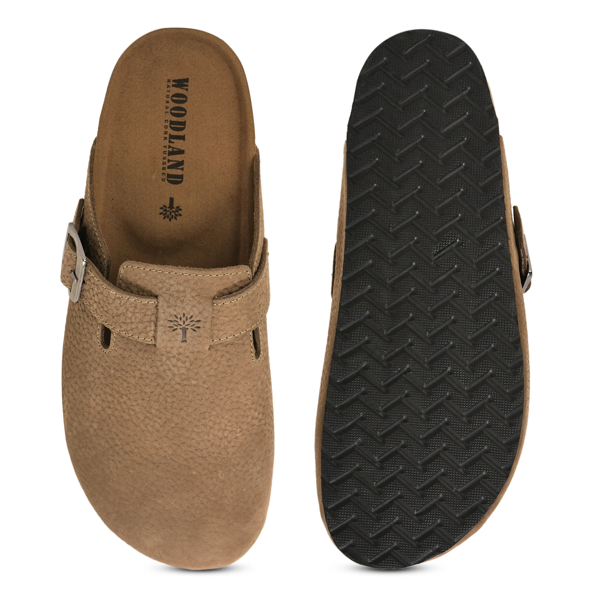 Woodland Men Khaki Nubuck Comfort Slip-On Clogs - Thumbnail 7